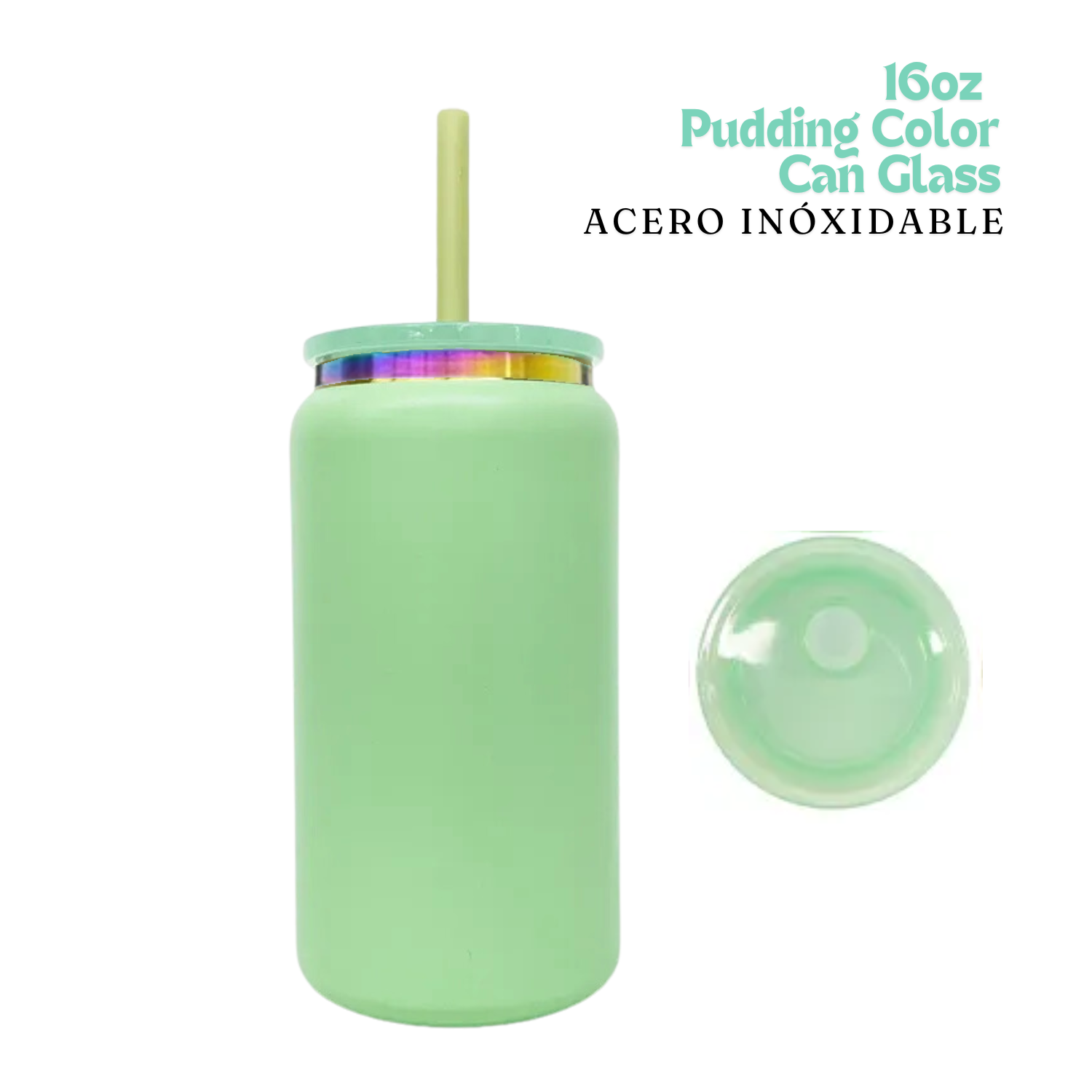 **SIN CAJA**Pudding Color Can Glass | 16oz | Sage | Acero Inox. - R