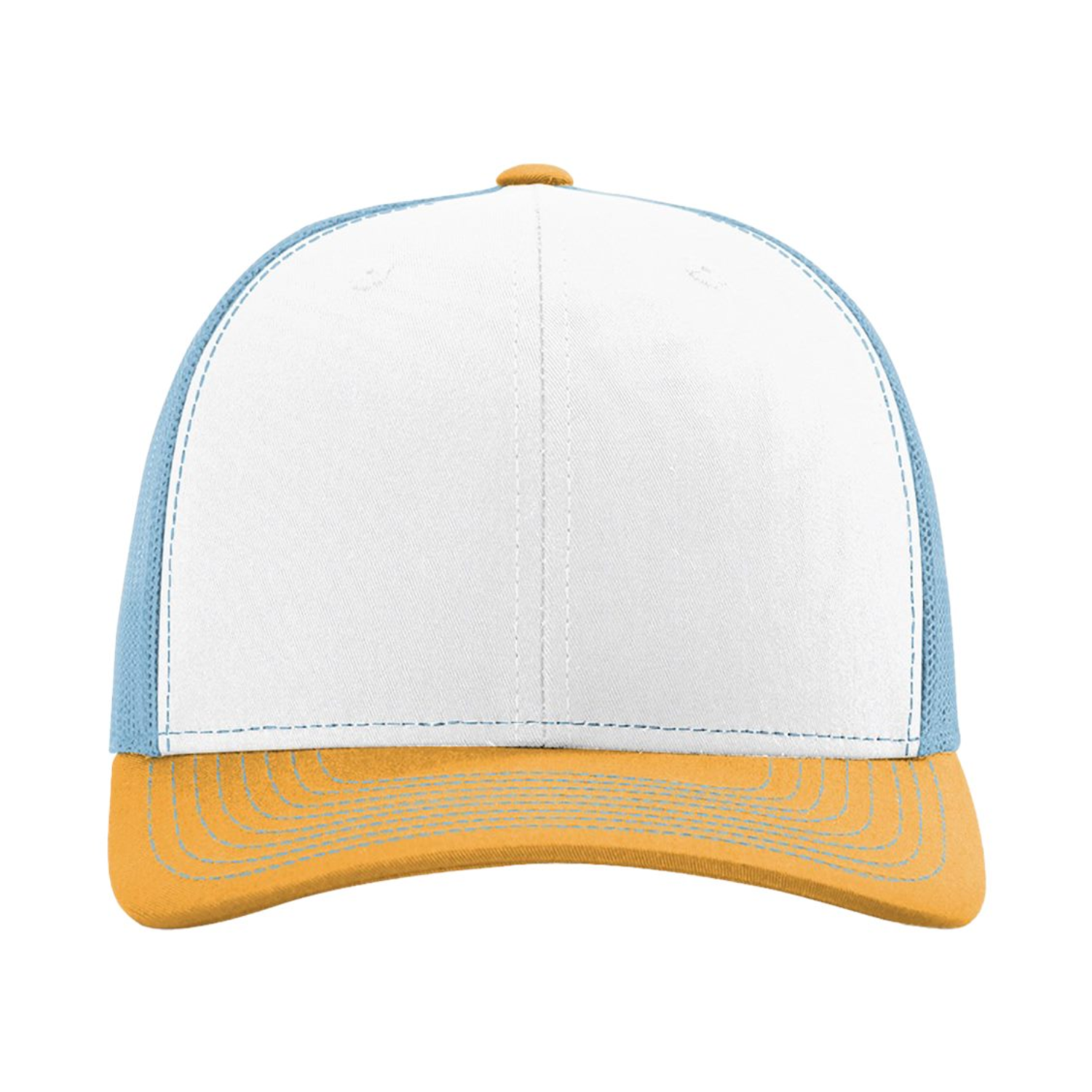 Richardson 112 | Adjustable Snapback Trucker Cap | White/Columbia Blue/Yellow