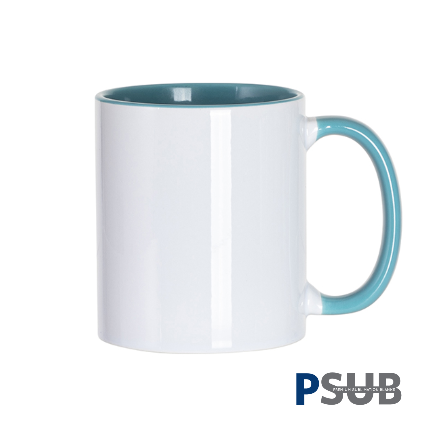 Taza Cerámica para Sublimación Blanca con Interior y Asa Turquesa | 11oz