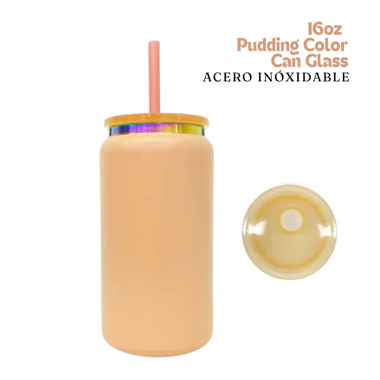**SIN CAJA**Pudding Color Can Glass | 16oz | Cream | Acero Inox. - R