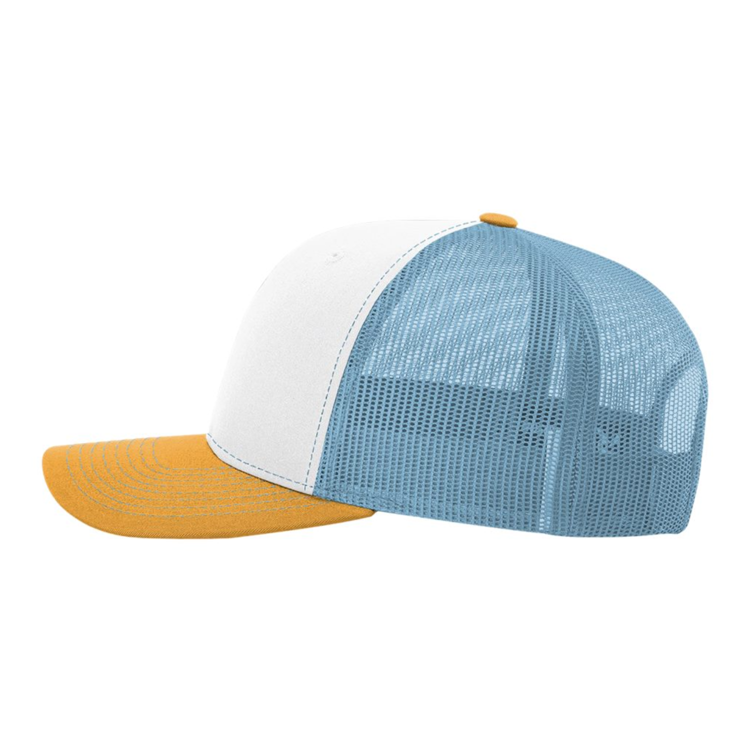 Richardson 112 | Adjustable Snapback Trucker Cap | White/Columbia Blue/Yellow