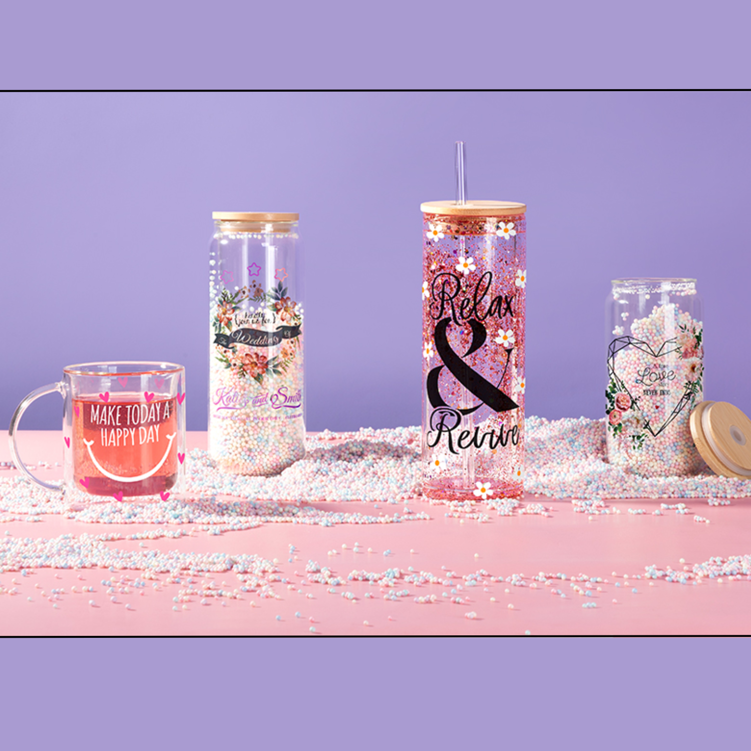 Can Glass Doble Pared para Snowglobe | Tapa de bambú y carrizo | Clear | 15oz