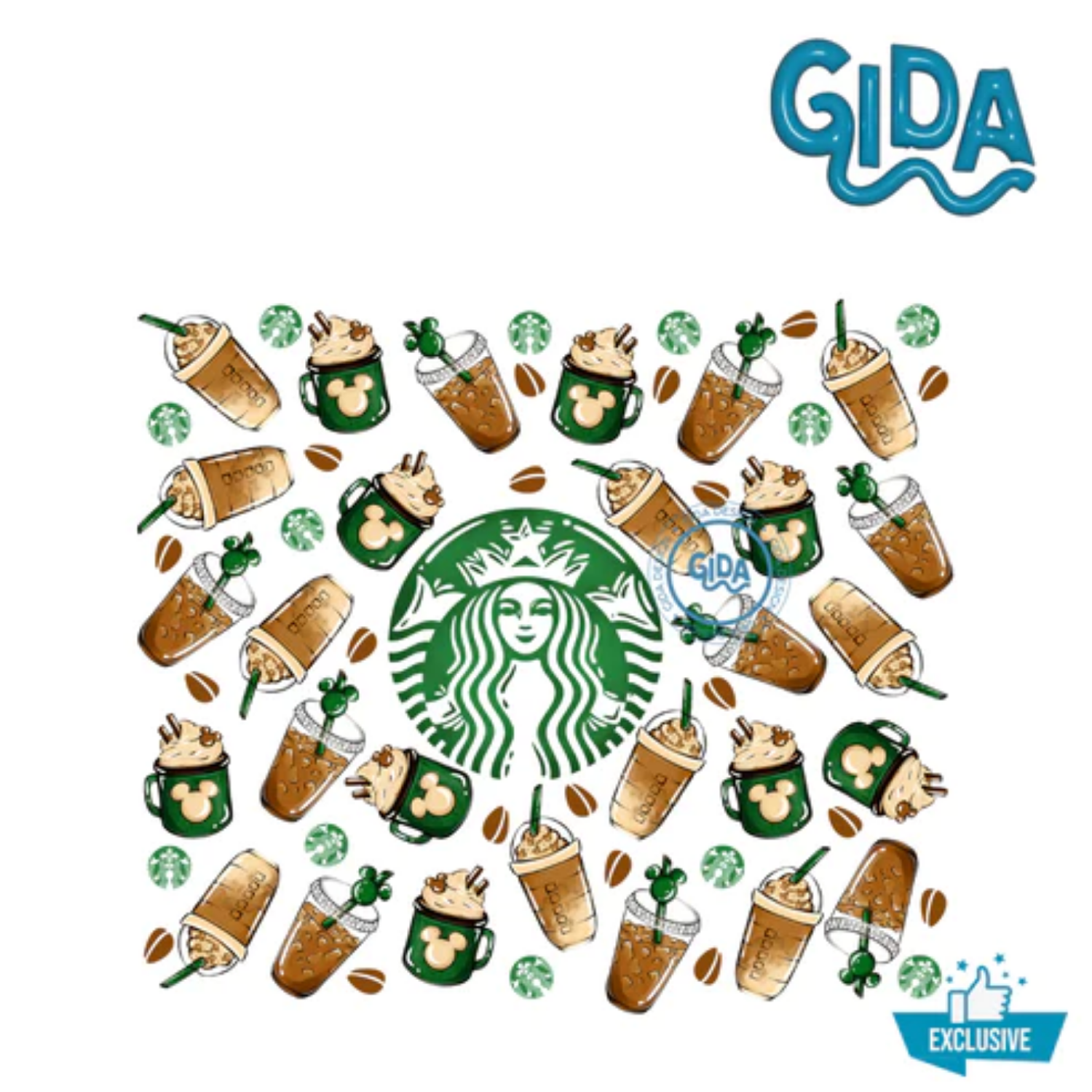 UV DTF Wrap | Green Coffee Mouse | 20oz Full Wrap