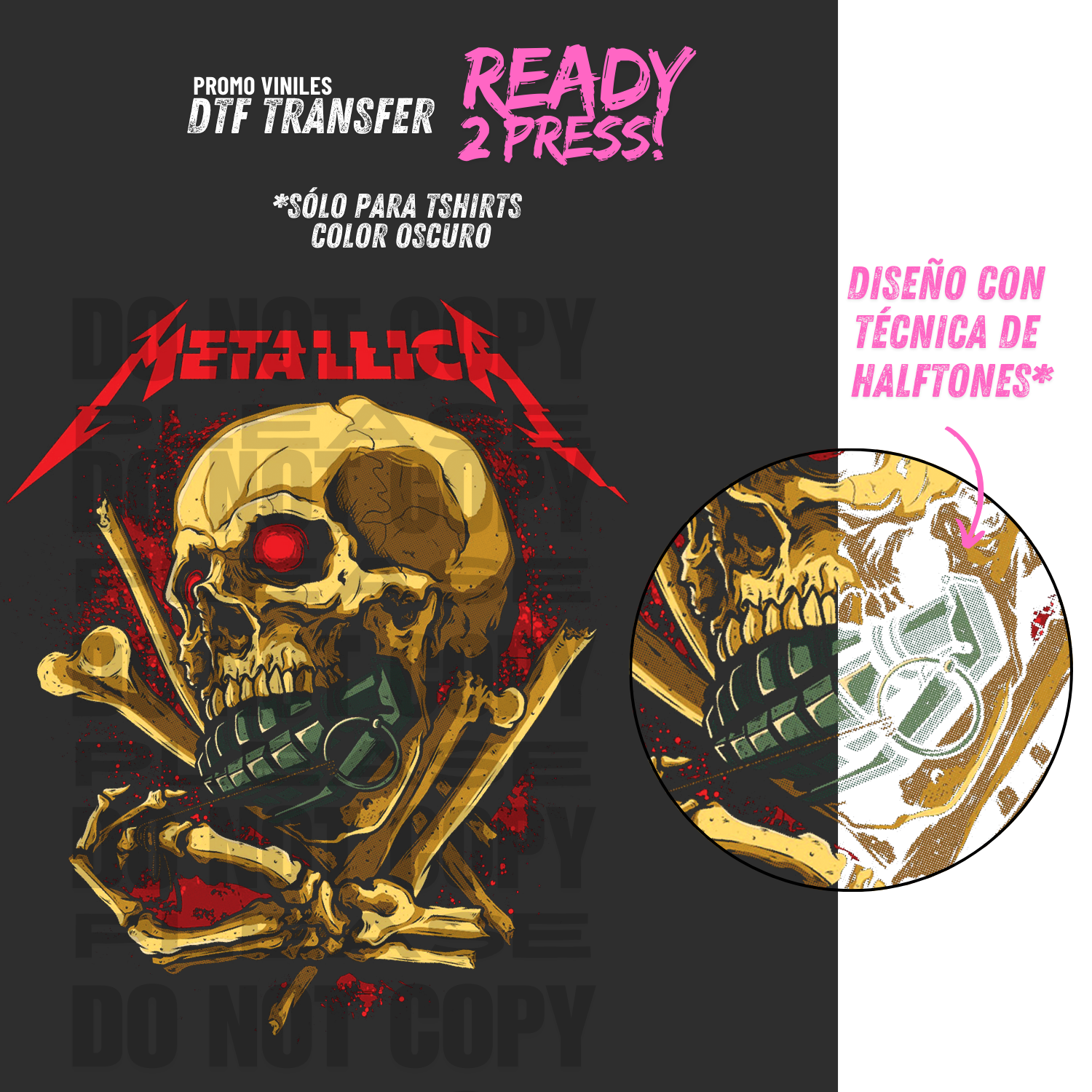 DTF Transfers | Metal 8 | Halftone Version - Sólo para Tshirts oscuros