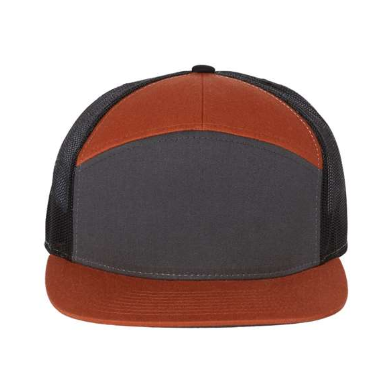 Richardson 168 | Seven Panel Trucker Cap | Charcoal/ Burnt Orange/ Black