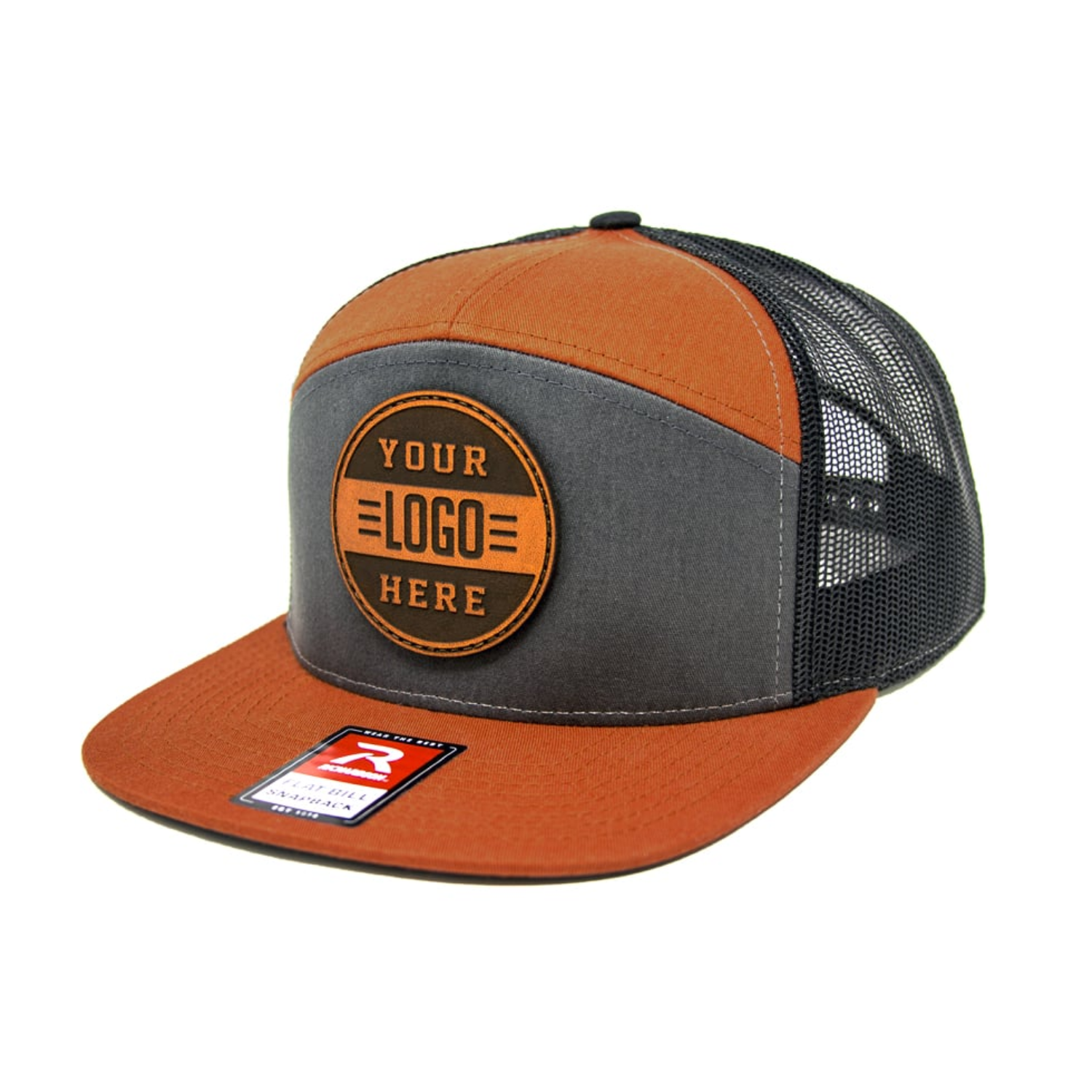 Richardson 168 | Seven Panel Trucker Cap | Charcoal/ Burnt Orange/ Black