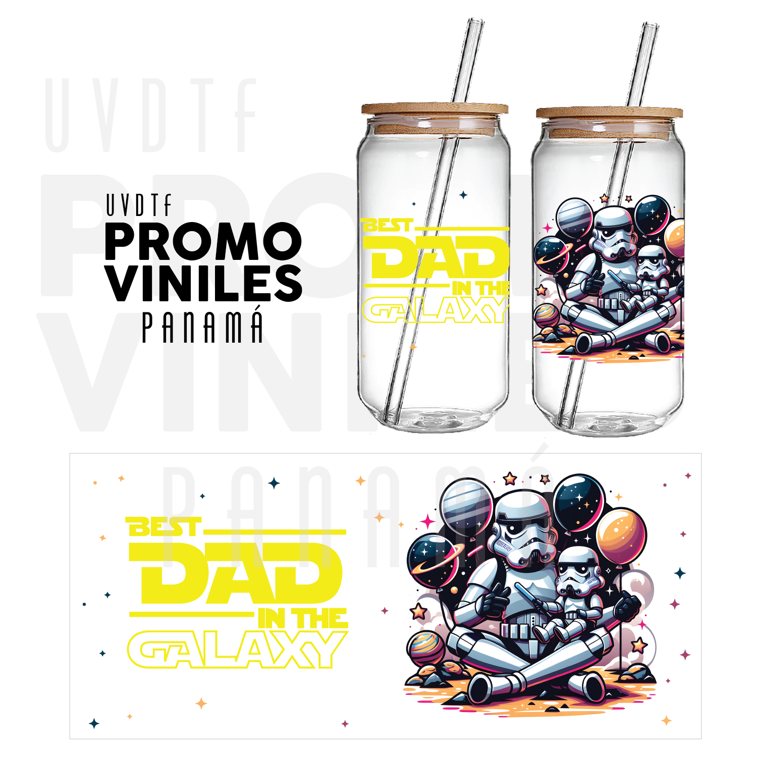 Promo Viniles Panamá - UV DTF Wrap | Best Dad in the Galaxy - Promo Viniles Panamá