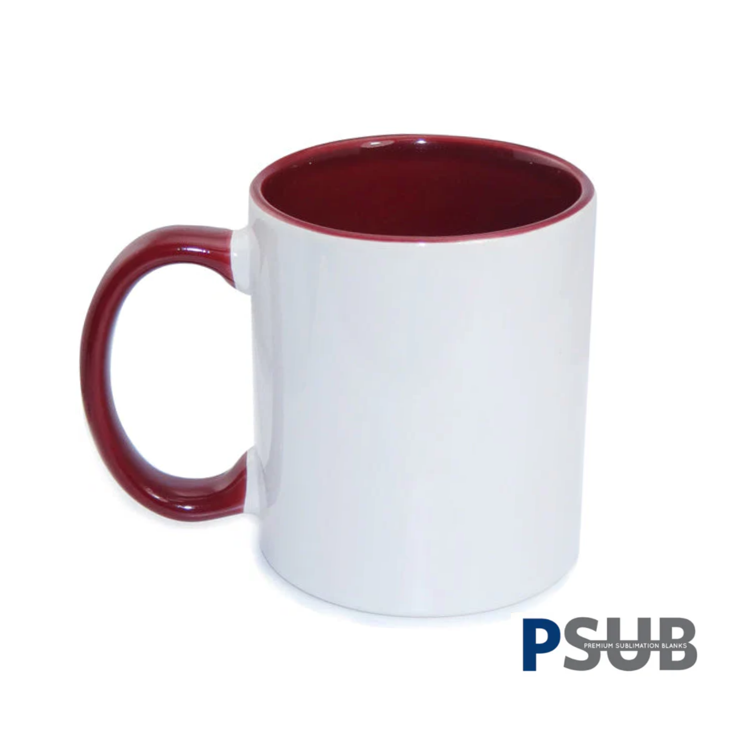 Taza Cerámica para Sublimación Blanca con Interior y Asa Rojo Vino | 11oz