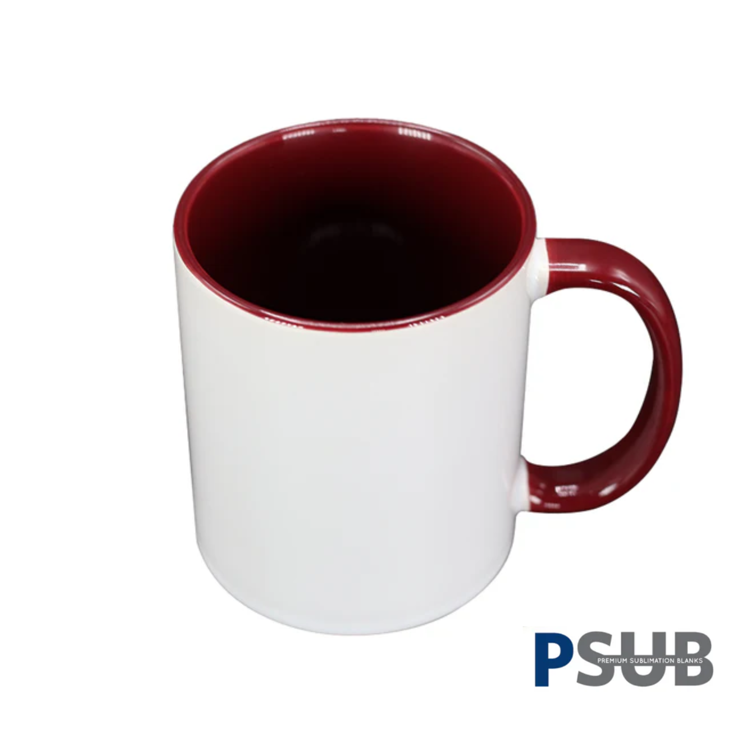Taza Cerámica para Sublimación Blanca con Interior y Asa Rojo Vino | 11oz