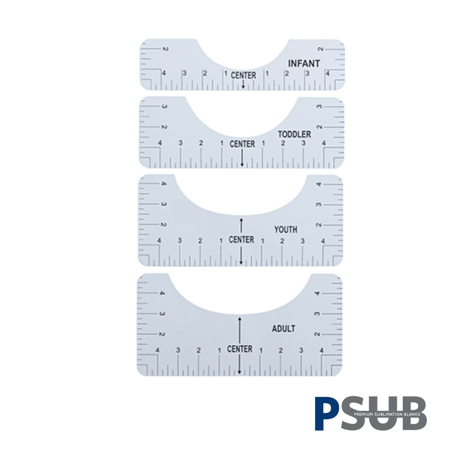 Kit de Regla de PVC Blanca - 4 Tamaños (Adulto, Joven, Niño, Bebe)