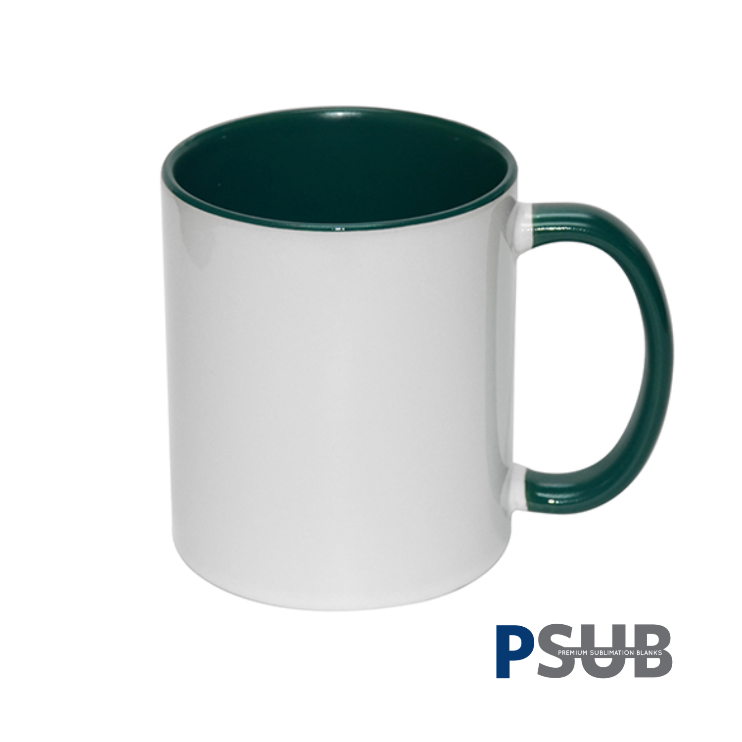 Taza Cerámica para Sublimación Blanca con Interior y Asa Verde Oscuro | 11oz