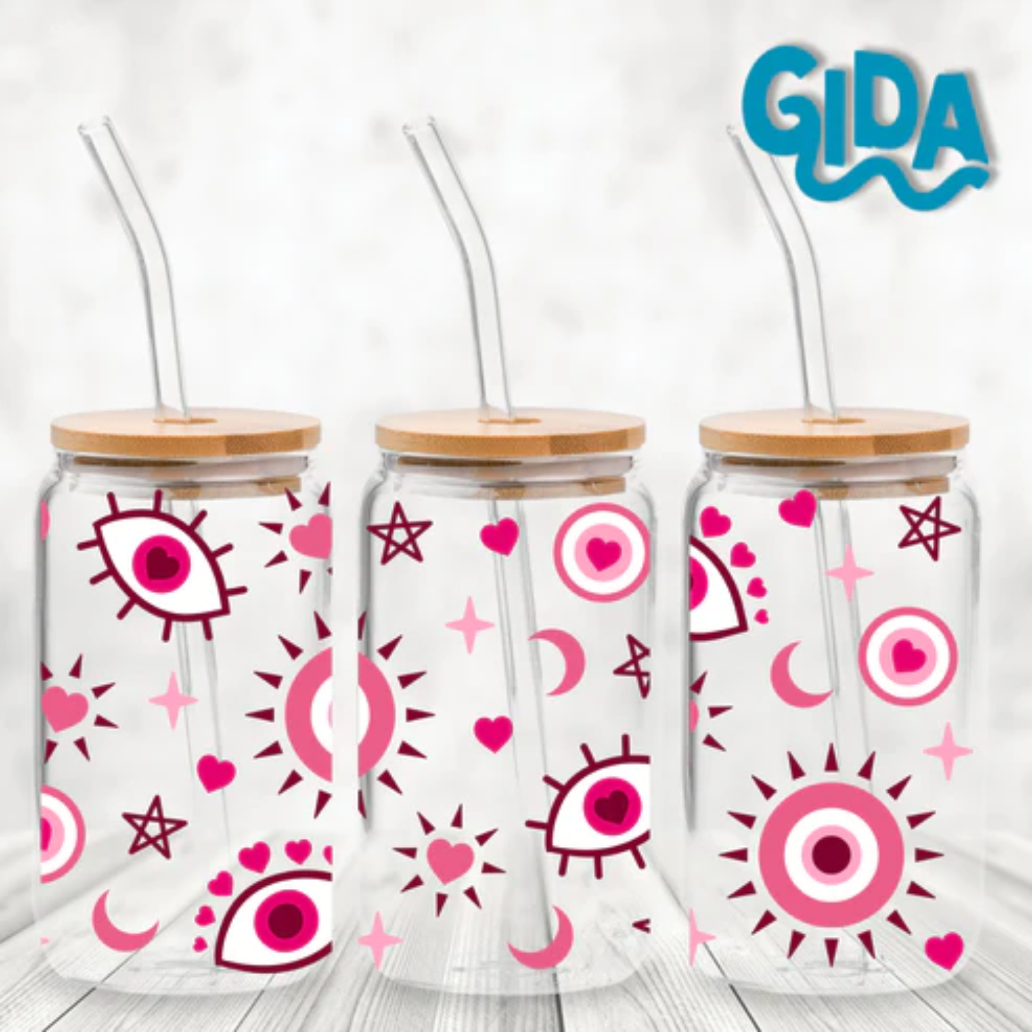 UV DTF Wrap | Pink Turkish Eyes, Hearts & Stars | 9.5 x 4.33"