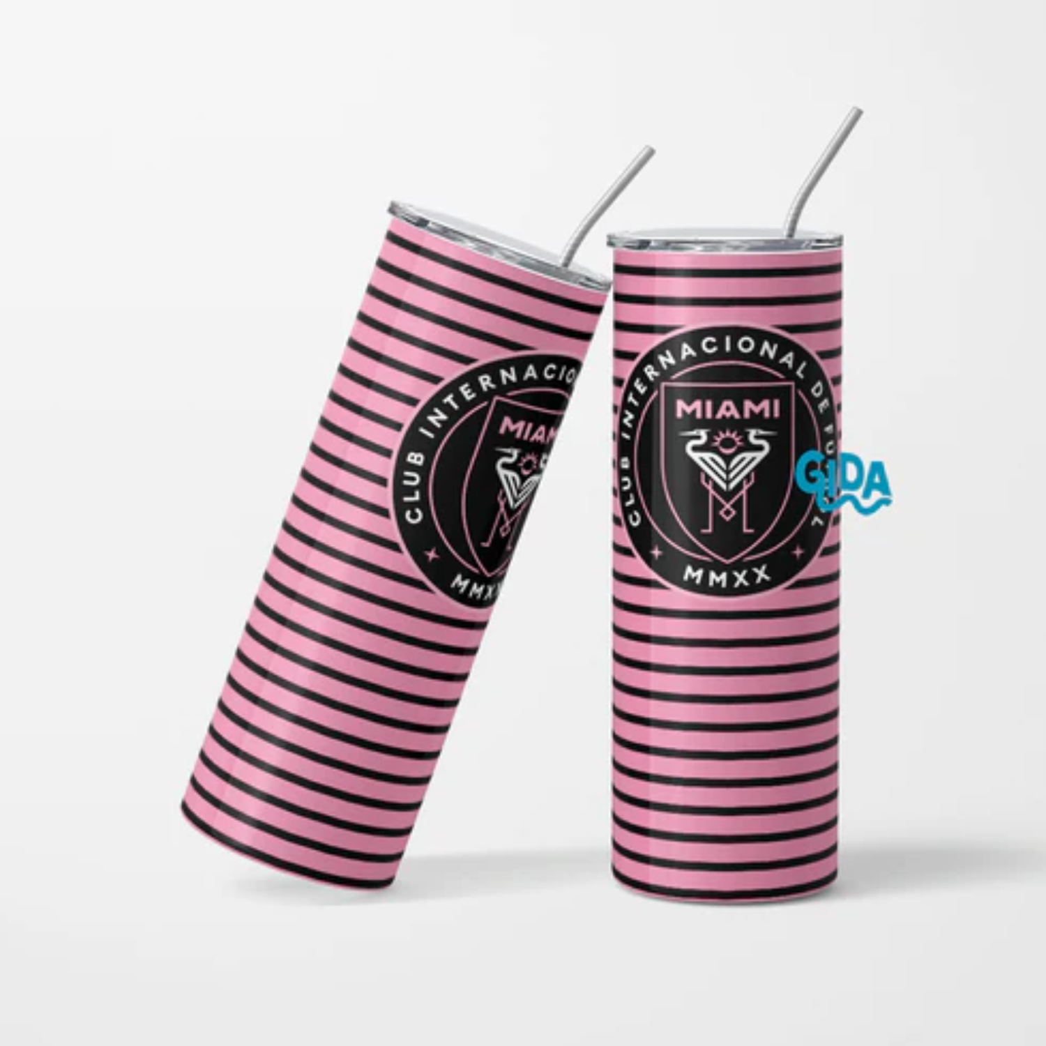 Vinyl Wrap | Lines Background Miami Soccer Logo | 20oz