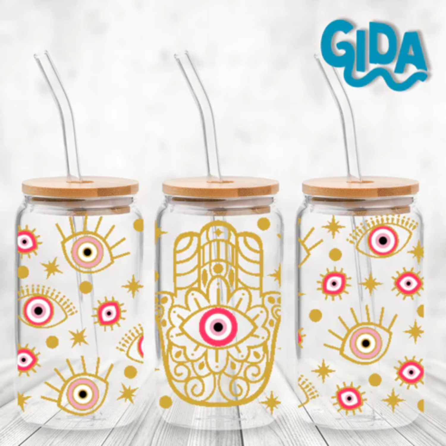 UV DTF Wrap | Pink Evil Eyes Big Hamsa | 9.5 x 4.33"