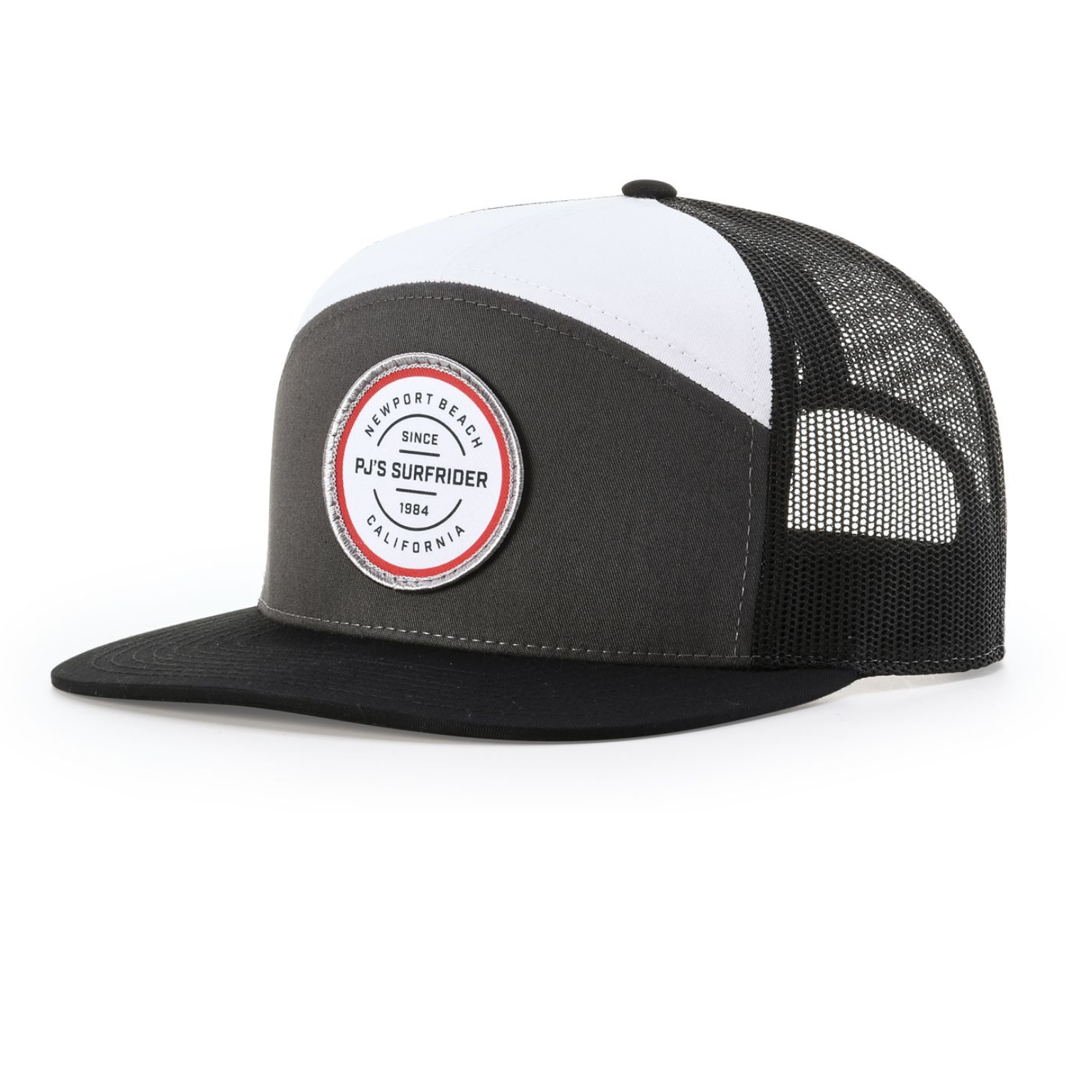 Richardson 168 | Seven Panel Trucker Cap | Charcoal/ Black/ White