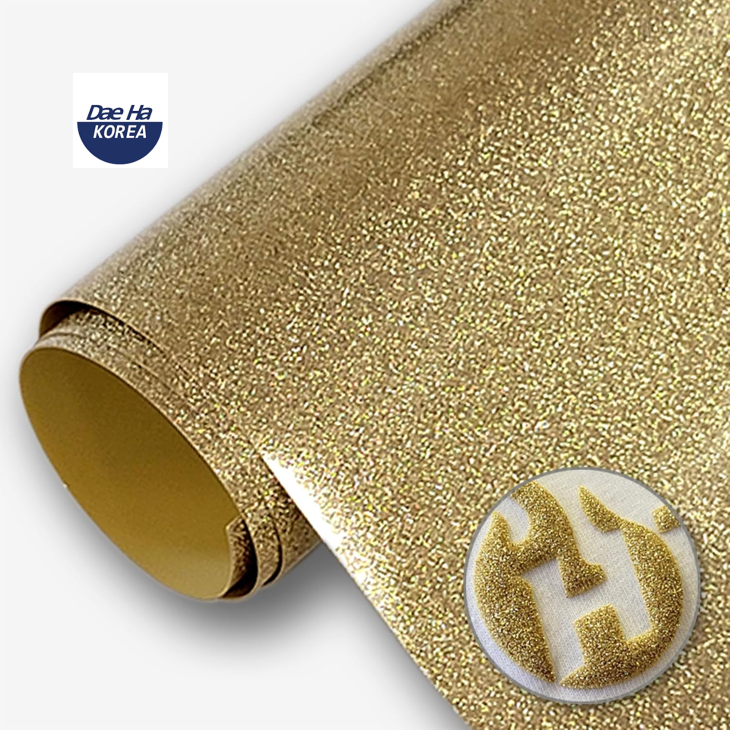 Dae Ha HTV - Dae Ha Glitter Puff Vinil Textil Térmico | Gold | Ancho 20" - Promo Viniles Panamá
