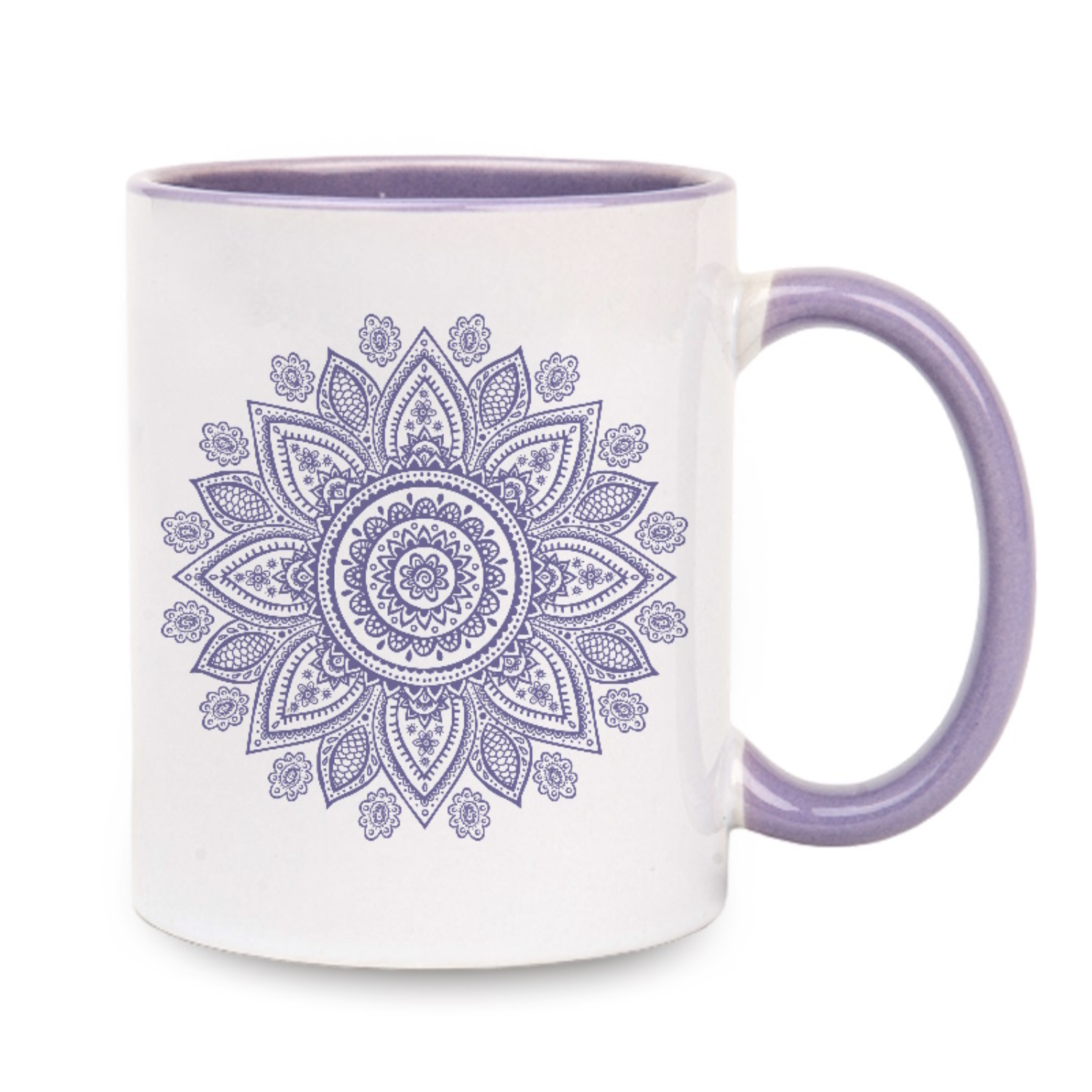 Taza Cerámica para Sublimación Blanca con Interior y Asa Lila | 11oz