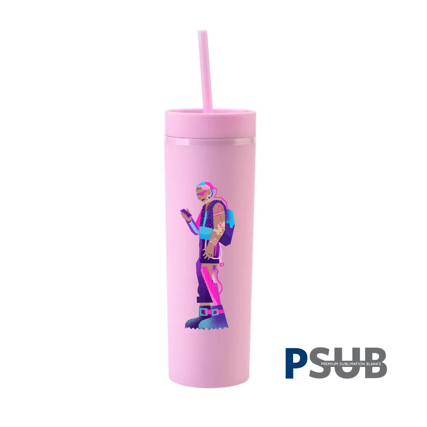 Vaso Skinny con carrizo y tapa | 16 oz | Rosado + UV DTF Wrap GRATIS
