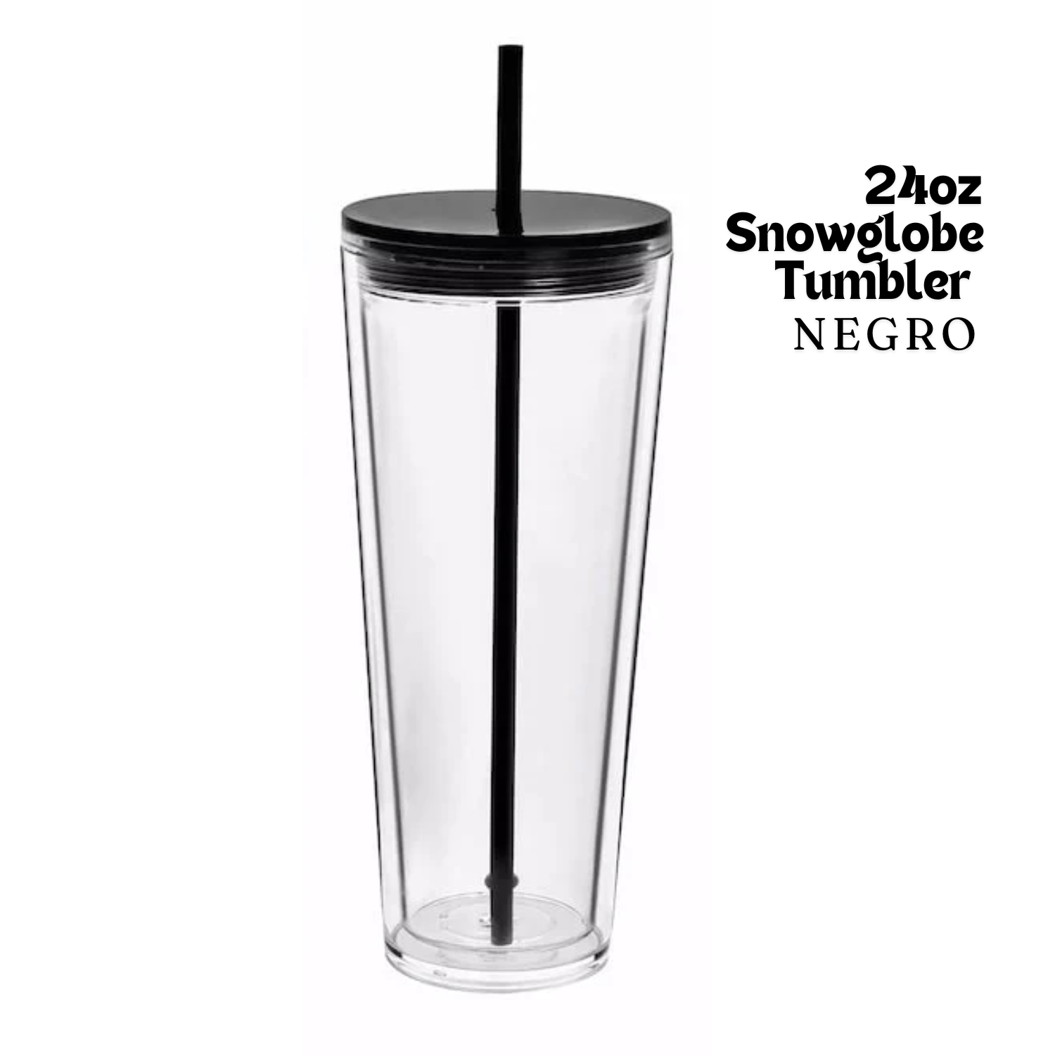 Vaso Acrílico Transparente | Doble Pared | 24 oz | Tapa Negra