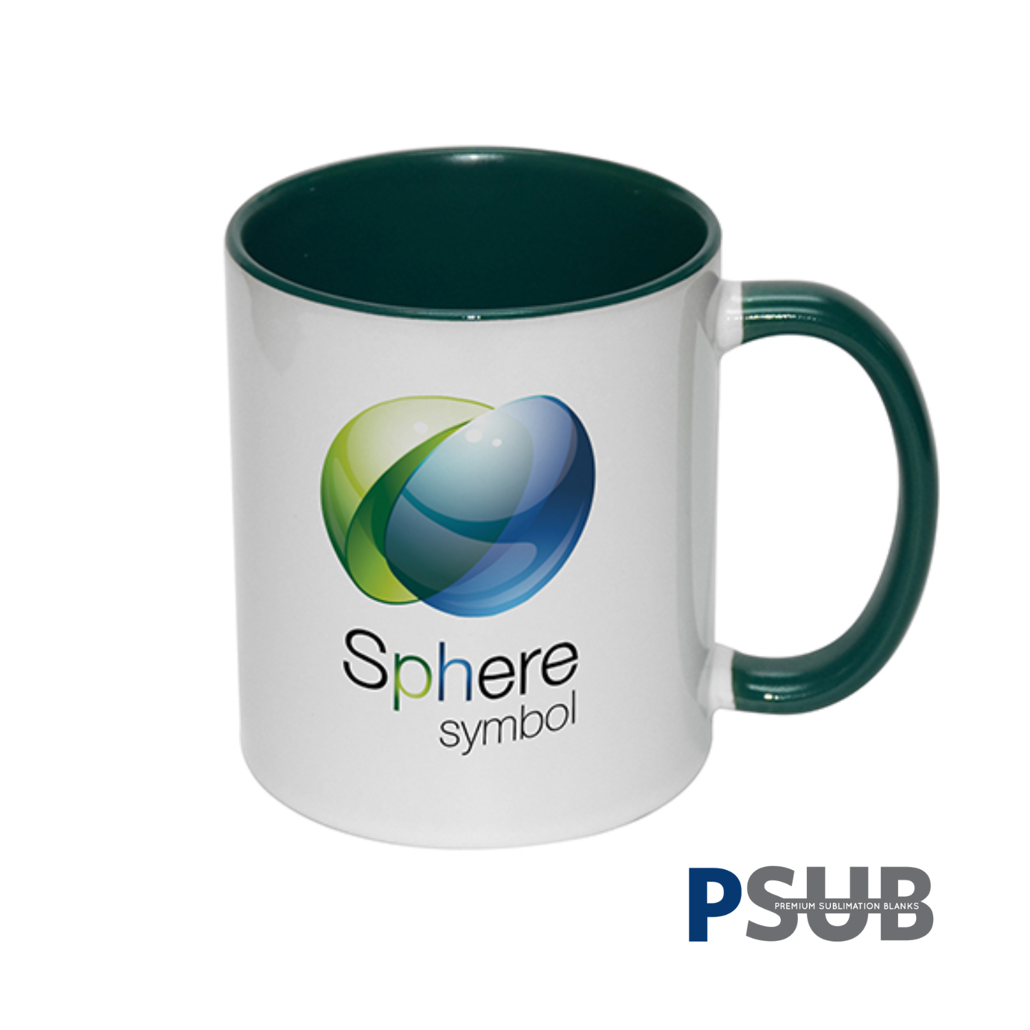Taza Cerámica para Sublimación Blanca con Interior y Asa Verde Oscuro | 11oz