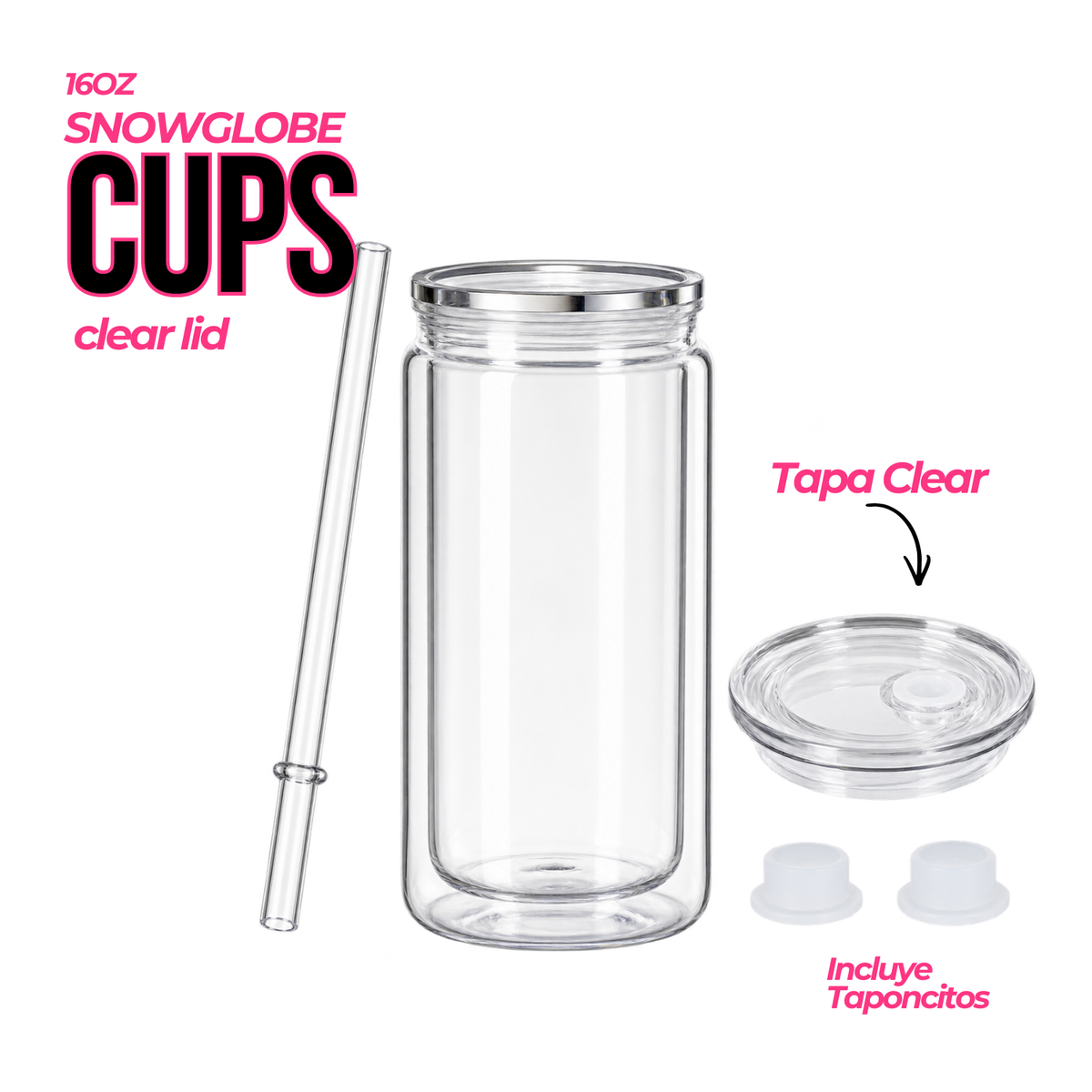 Can Glass Doble Pared para Snowglobes | 16 oz |Tapa Clear