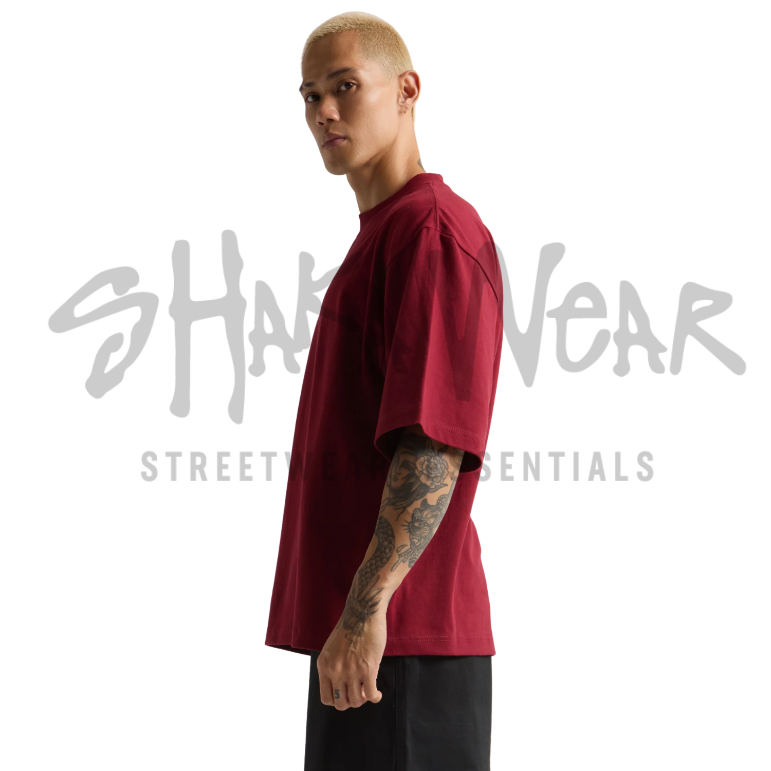 Shaka Wear Max Heavyweight Oversized Tee | Deep Burgundy | 7.5 oz