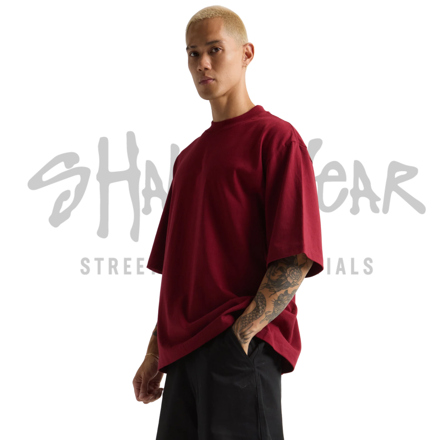 Shaka Wear Max Heavyweight Oversized Tee | Deep Burgundy | 7.5 oz