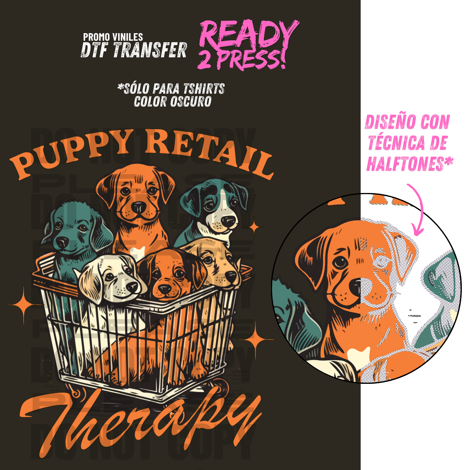 DTF Transfers | Puppy Retail | Halftone Version - Sólo para Tshirts oscuros