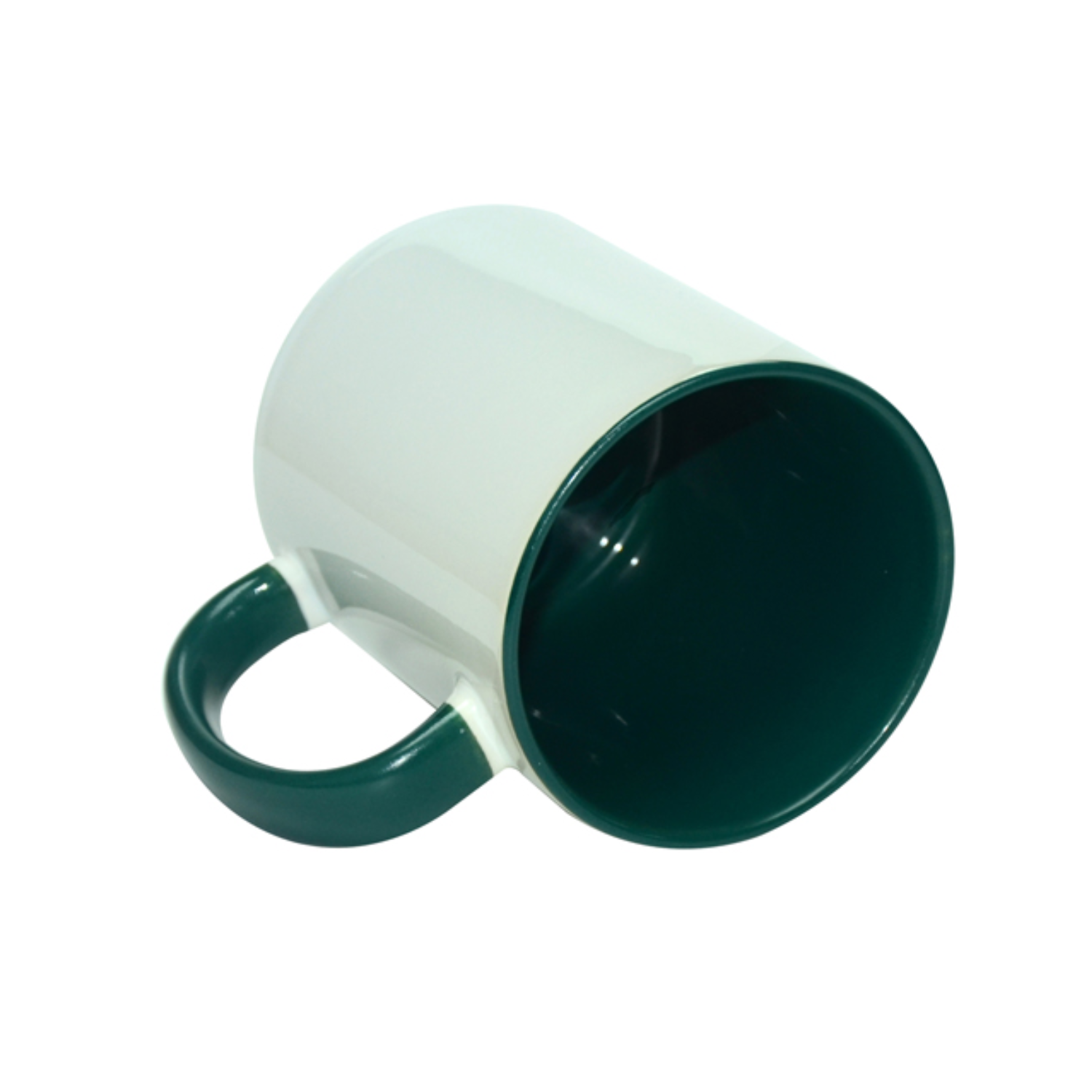 Taza Cerámica para Sublimación Blanca con Interior y Asa Verde Oscuro | 11oz