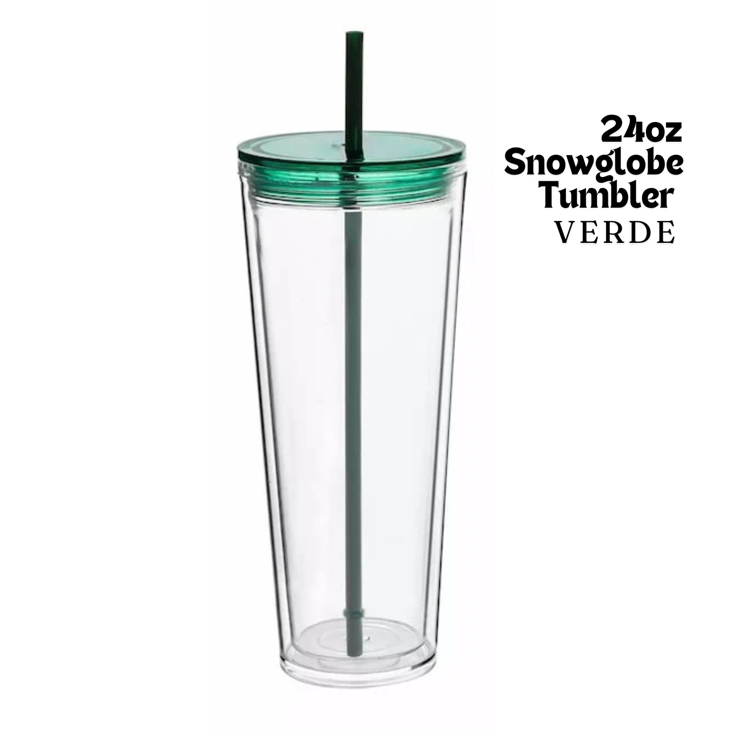 Vaso Acrílico Transparente | Doble Pared | 24 oz | Tapa Verde Tráslucido