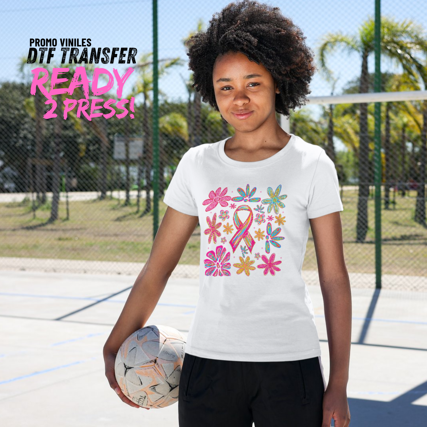 DTF Transfers | Floral Pink Ribbon