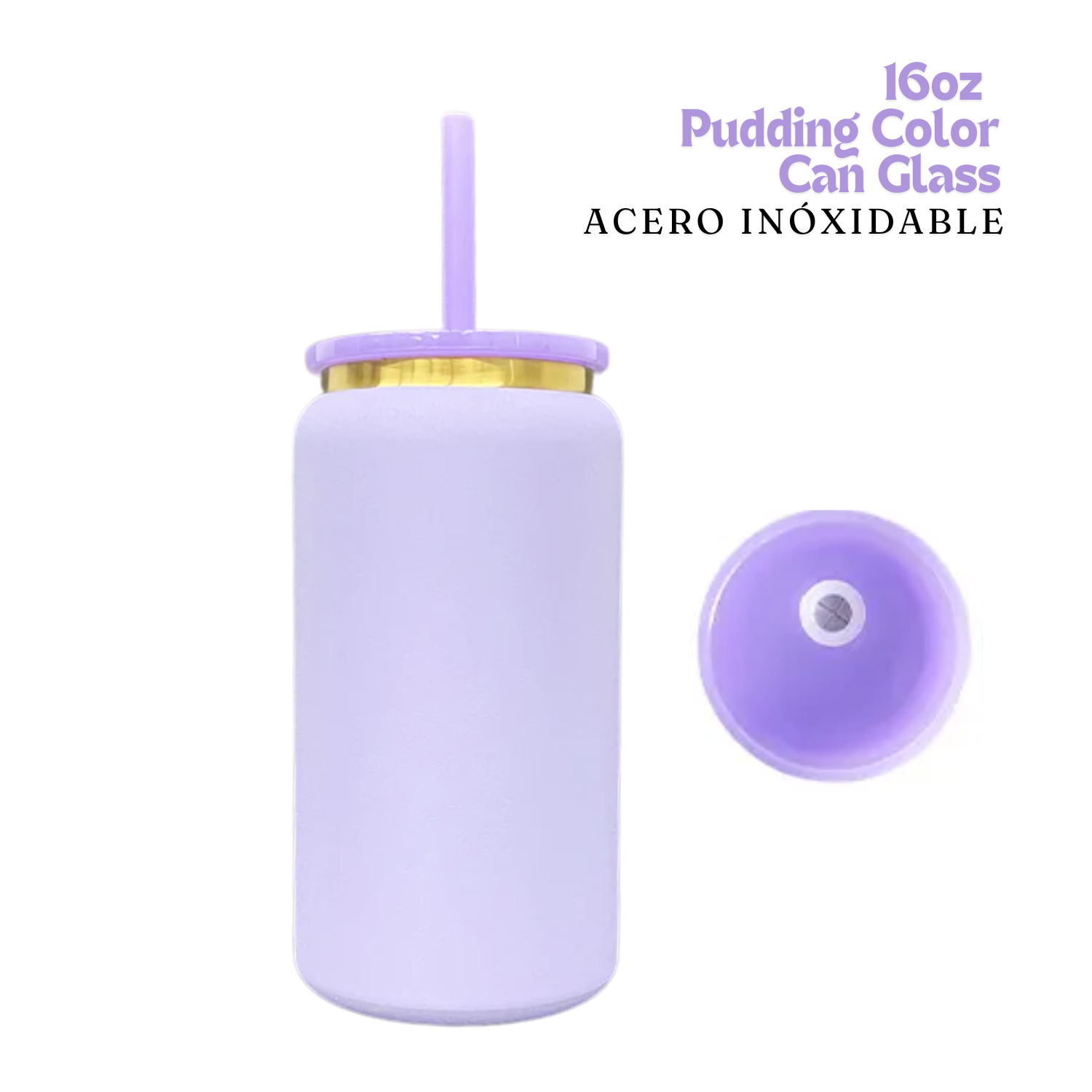 Pudding Color Can | 16oz | Lilac | Acero Inox.| Dorado