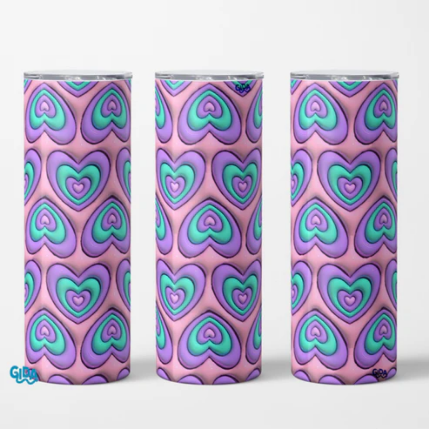 3D Wrap | Purple Pink Hearts | 20 oz