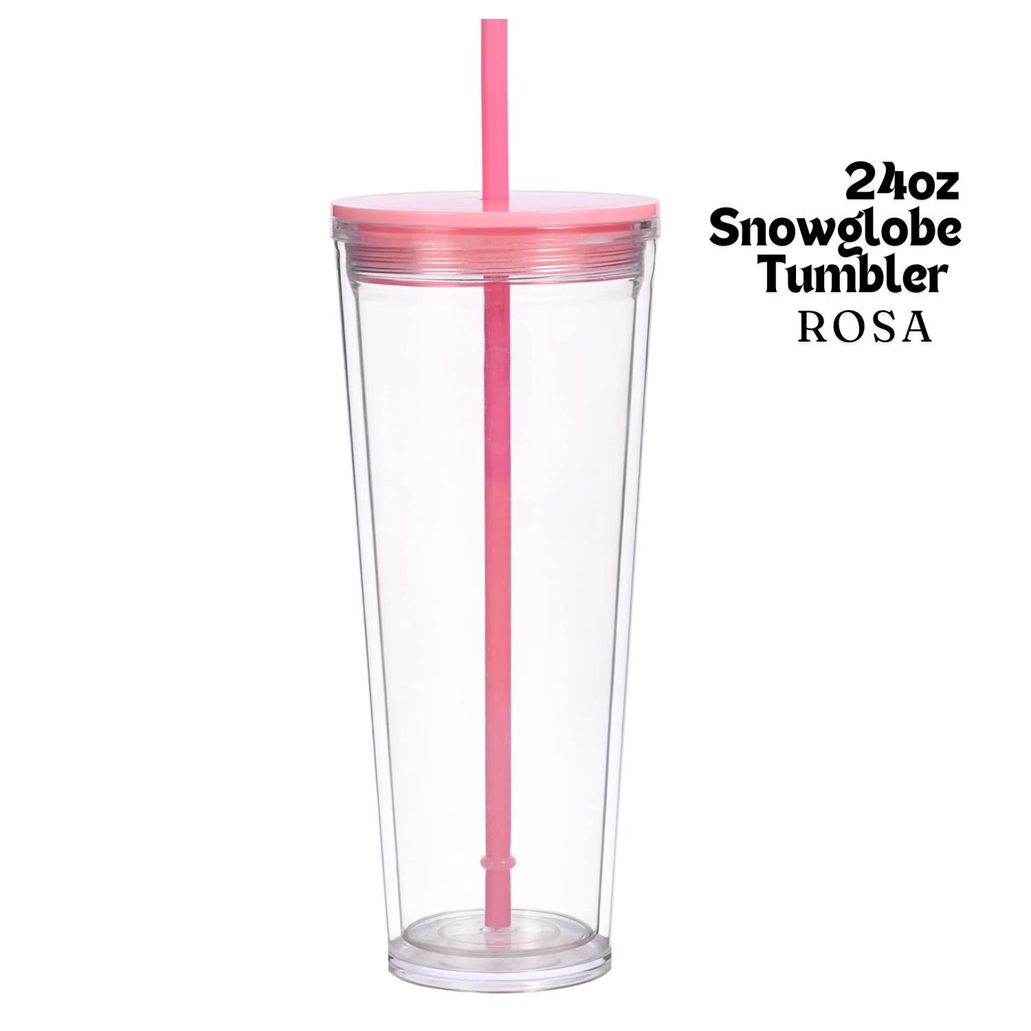 Vaso Acrílico Transparente | Doble Pared | 24 oz | Tapa Rosa