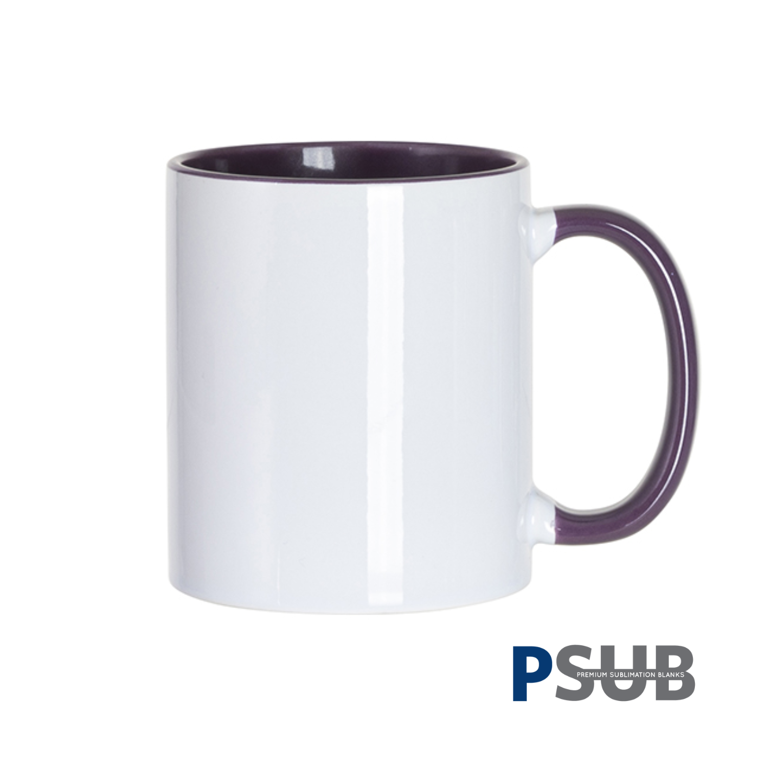 Taza Cerámica para Sublimación Blanca con Interior y Asa Morada | 11oz