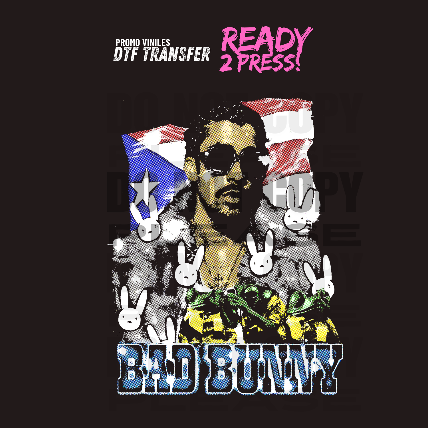 DTF Transfers | Bad Bunny | Halftones | 13x16"