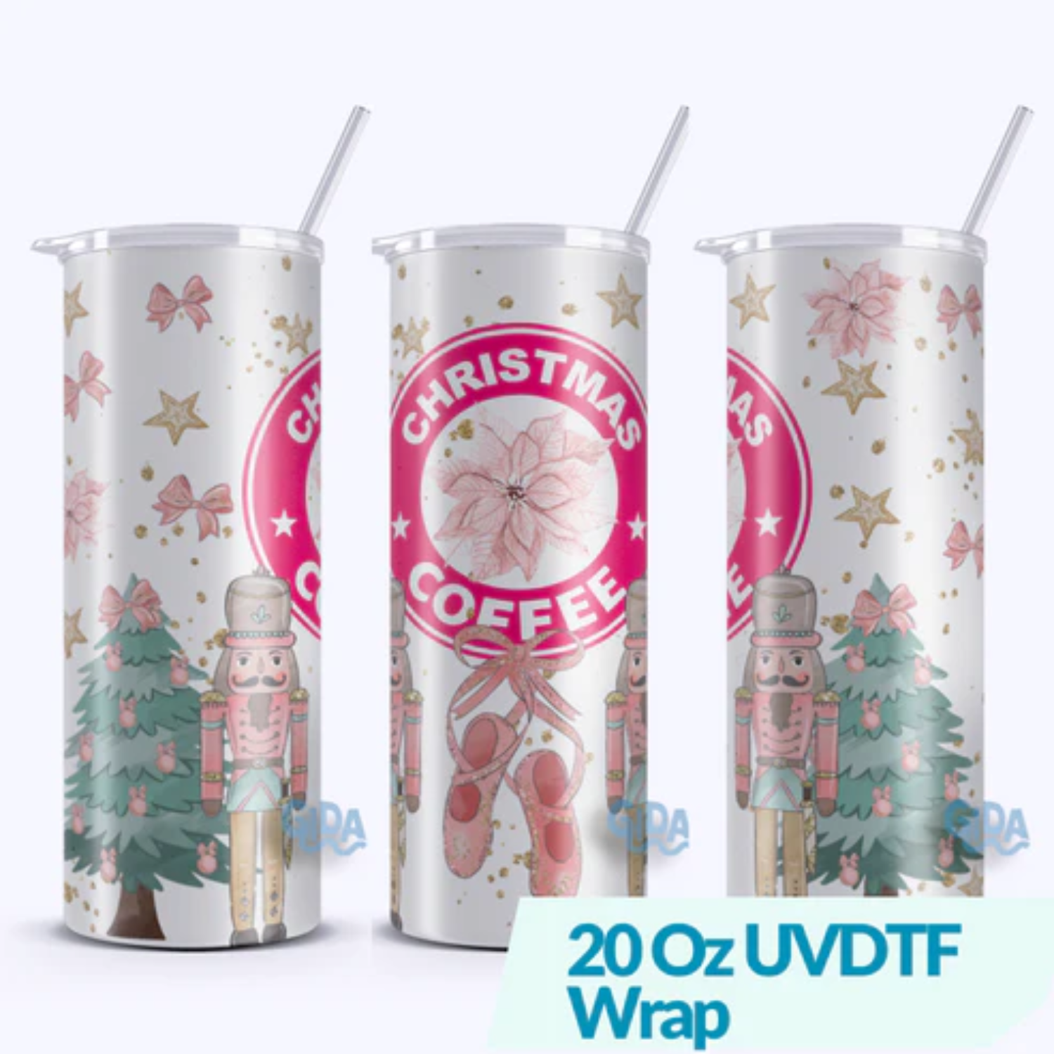 UV DTF Wrap | PINK Nutcracker Christmas | 20oz Full Wrap