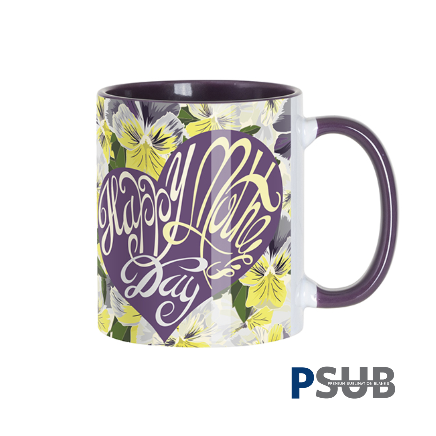 Taza Cerámica para Sublimación Blanca con Interior y Asa Morada | 11oz