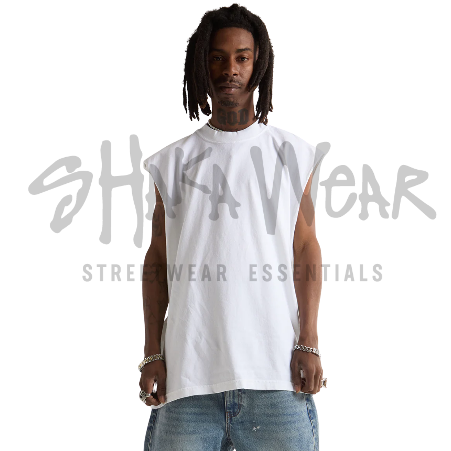 Shaka Wear Garment Dye Muscle Tee | White | 7.5 oz