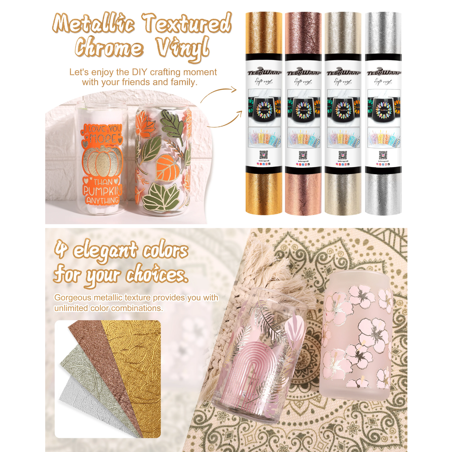 Pack | Vinil Adhesivo Permanente | Textured Metallic | 6 Pies