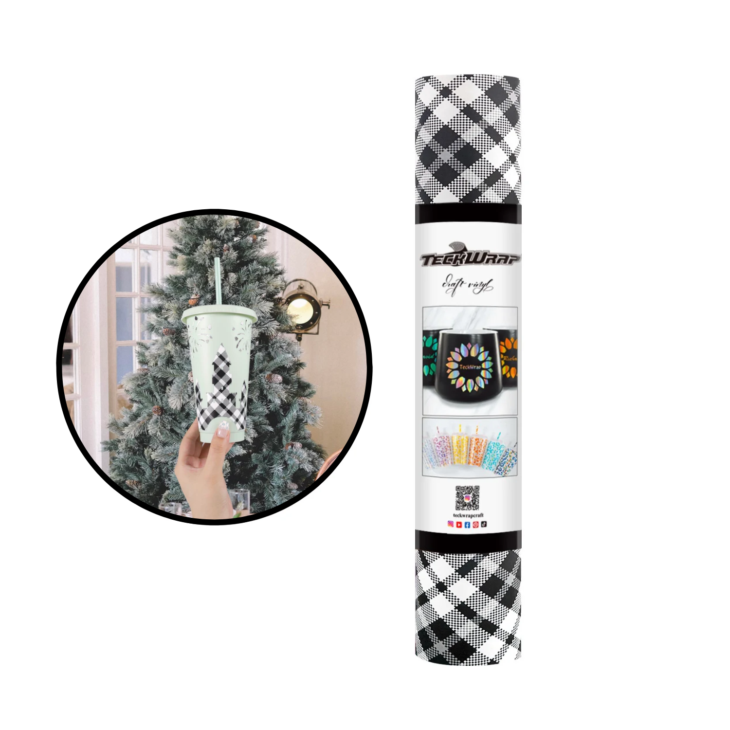 Vinil Adhesivo | Permanente | Plaid White | Ancho 12"