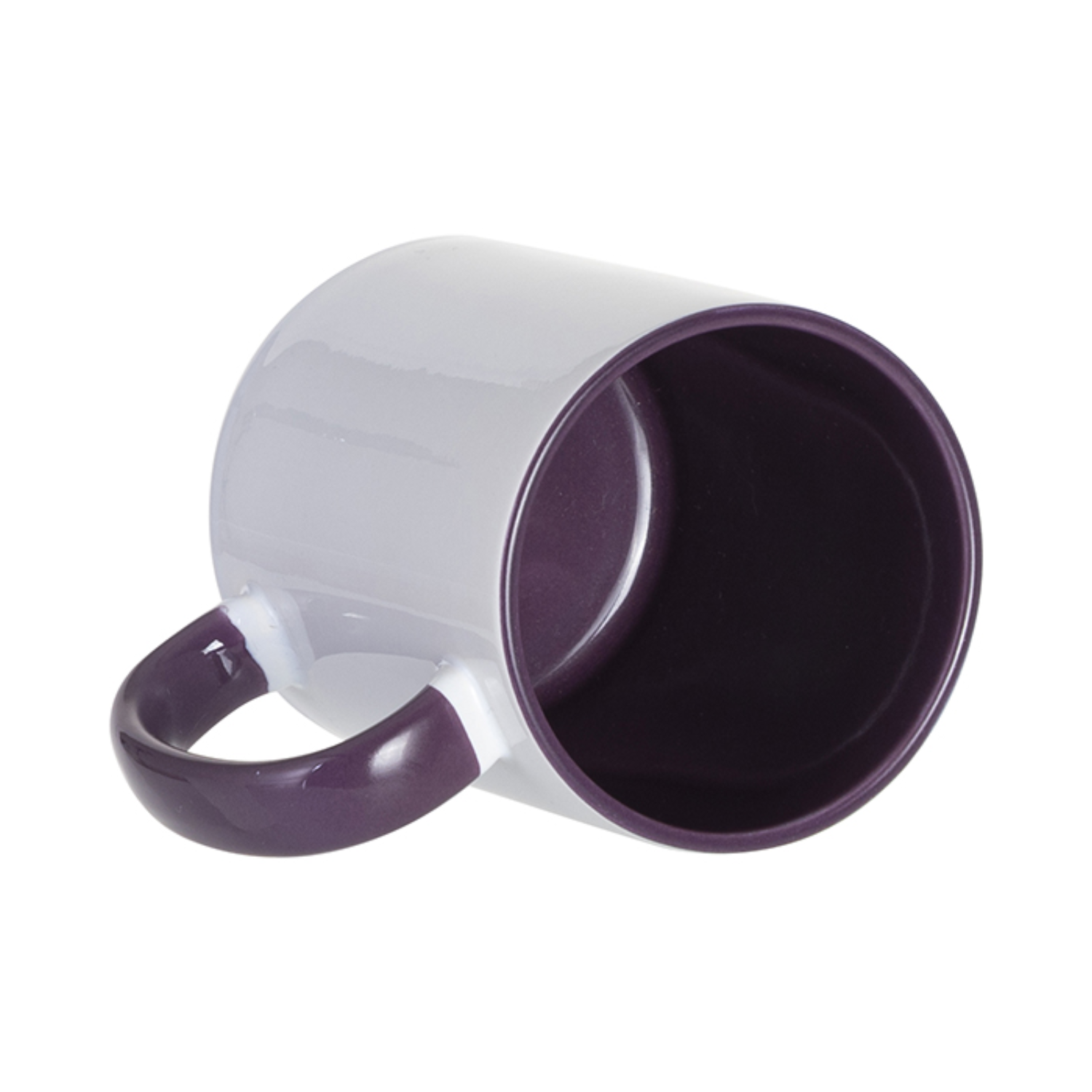 Taza Cerámica para Sublimación Blanca con Interior y Asa Morada | 11oz