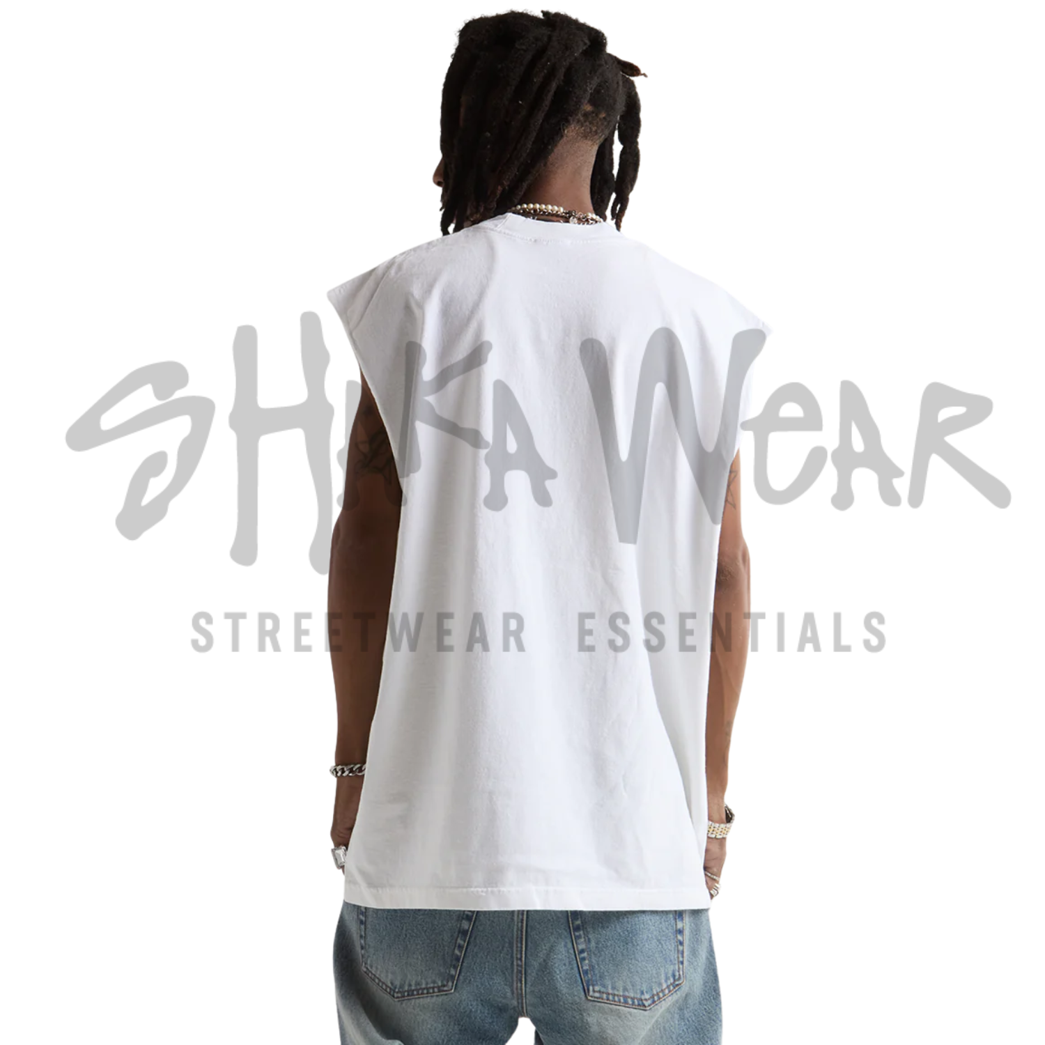 Shaka Wear Garment Dye Muscle Tee | White | 7.5 oz