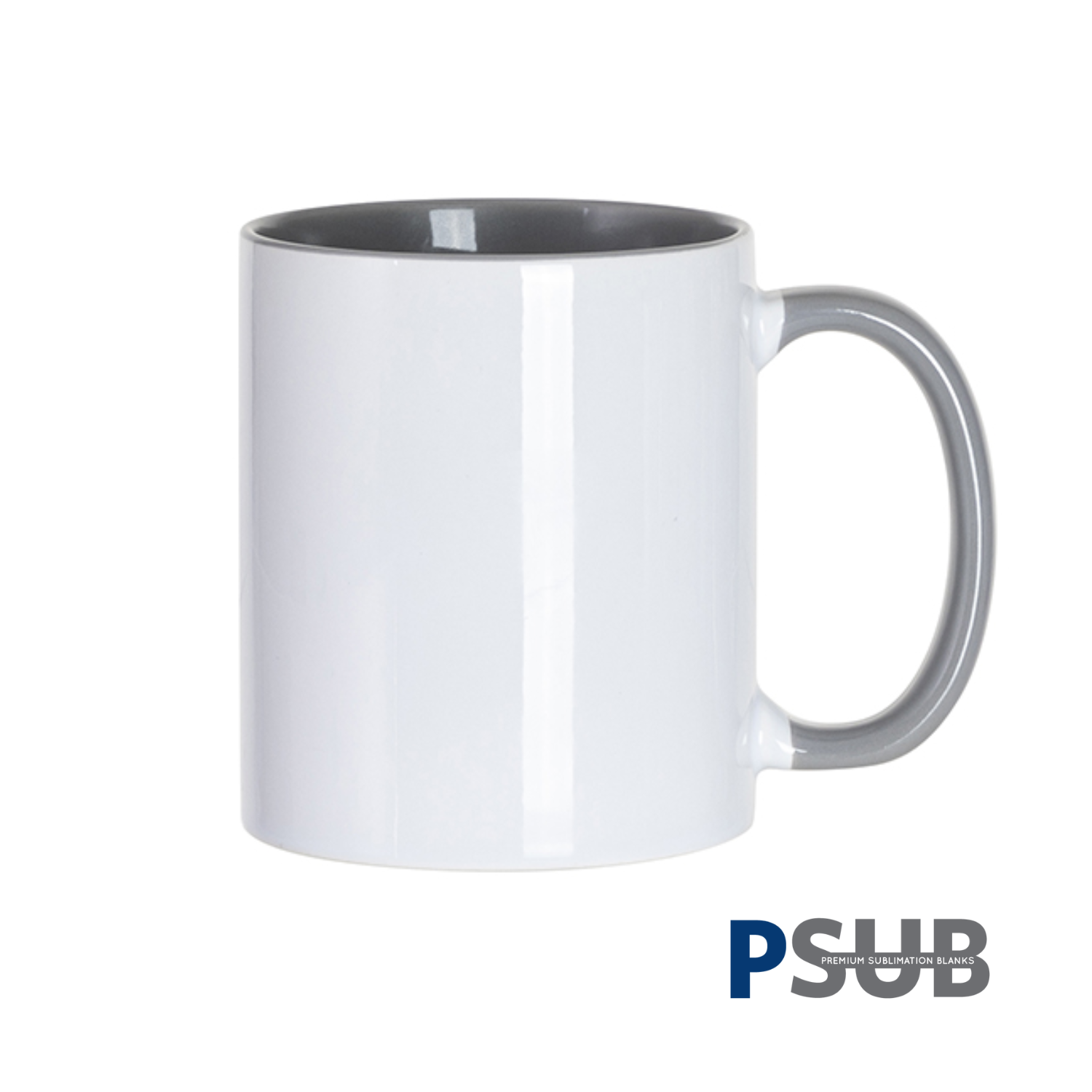 Taza Cerámica para Sublimación Blanca con Interior y Asa Gris | 11oz