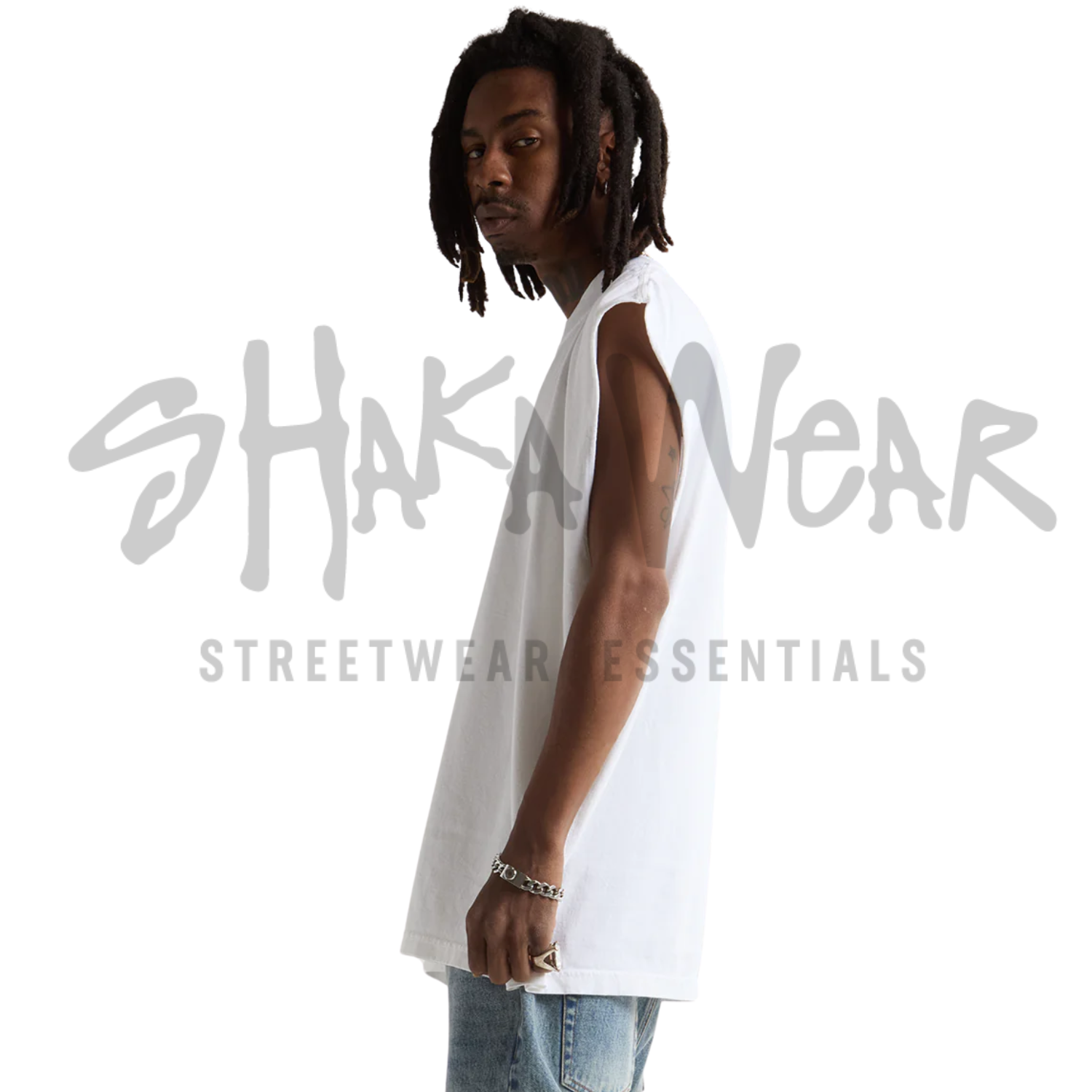 Shaka Wear Garment Dye Muscle Tee | White | 7.5 oz