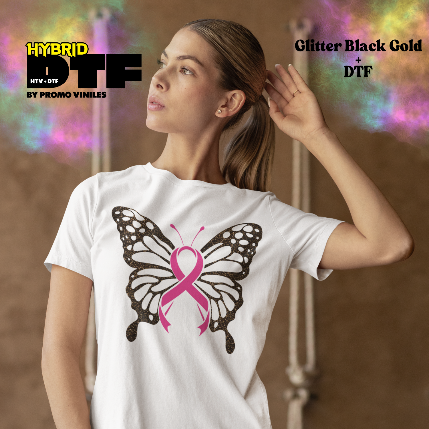 Hybrid DTF | Butterfly | Glitter Black Gold