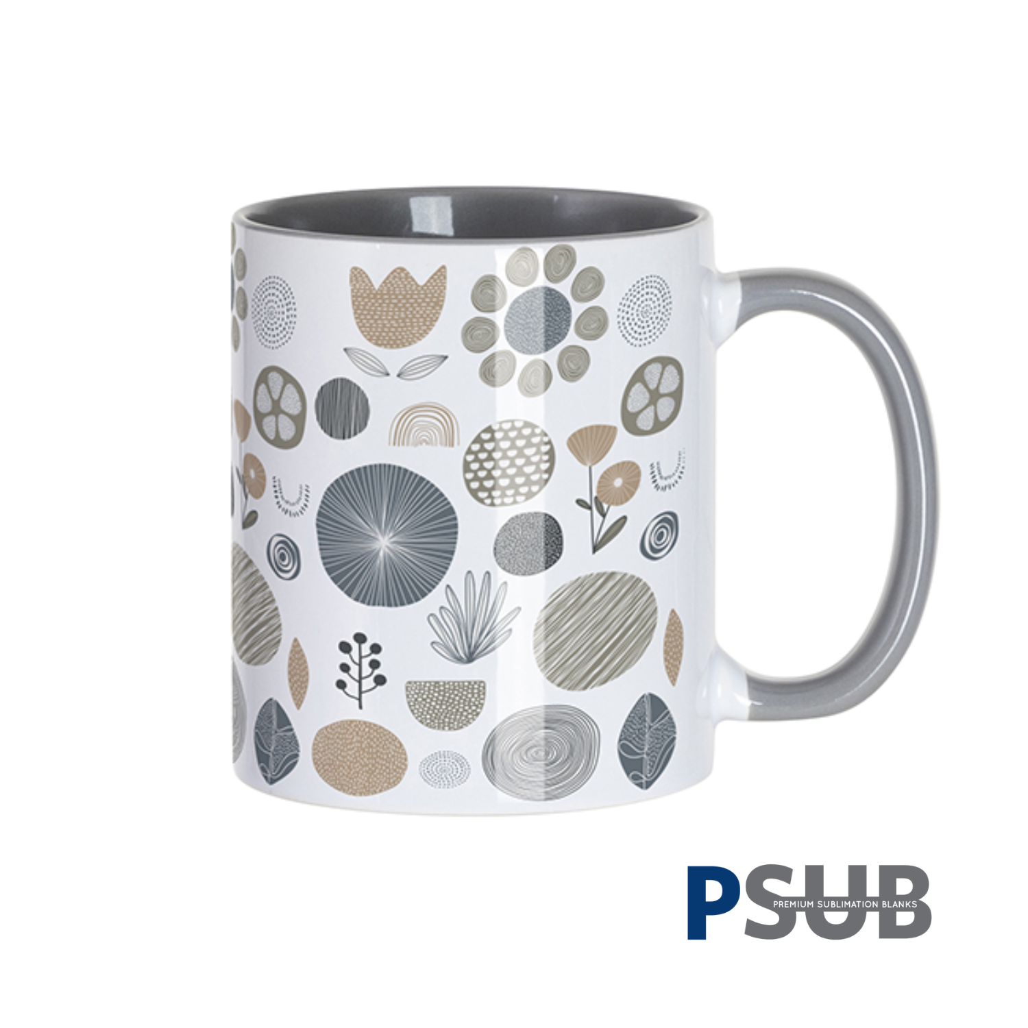 Taza Cerámica para Sublimación Blanca con Interior y Asa Gris | 11oz