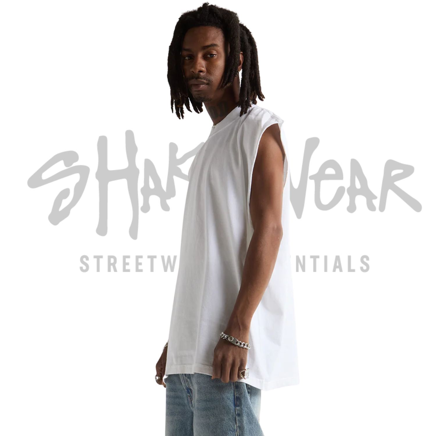 Shaka Wear Garment Dye Muscle Tee | White | 7.5 oz