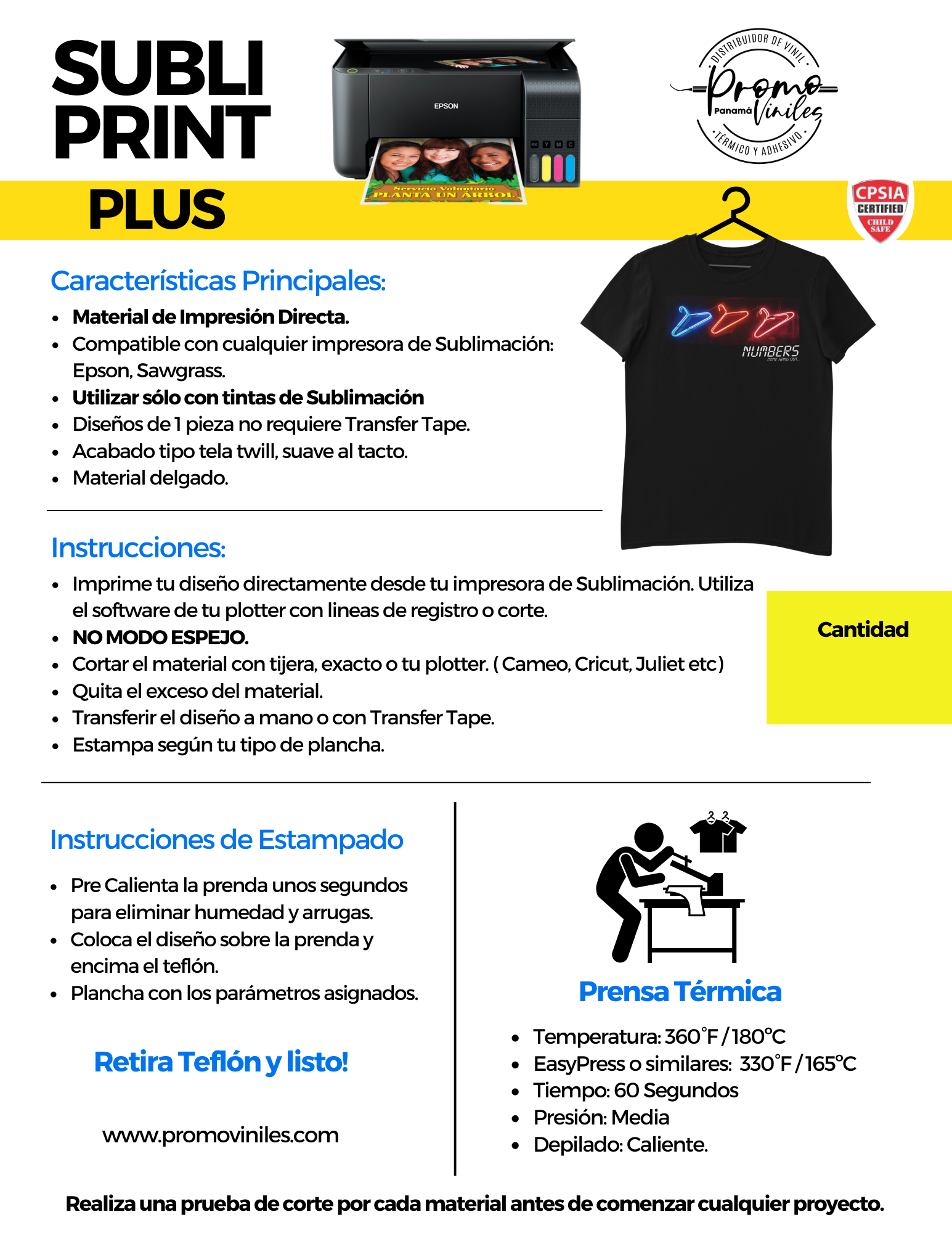 SubliPrint Plus | Vinil Térmico Sublimable | Algodón y Telas Oscuras