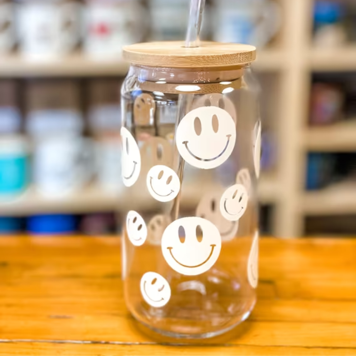 Can Glass | Tapa de bambú y carrizo | Clear | 16oz